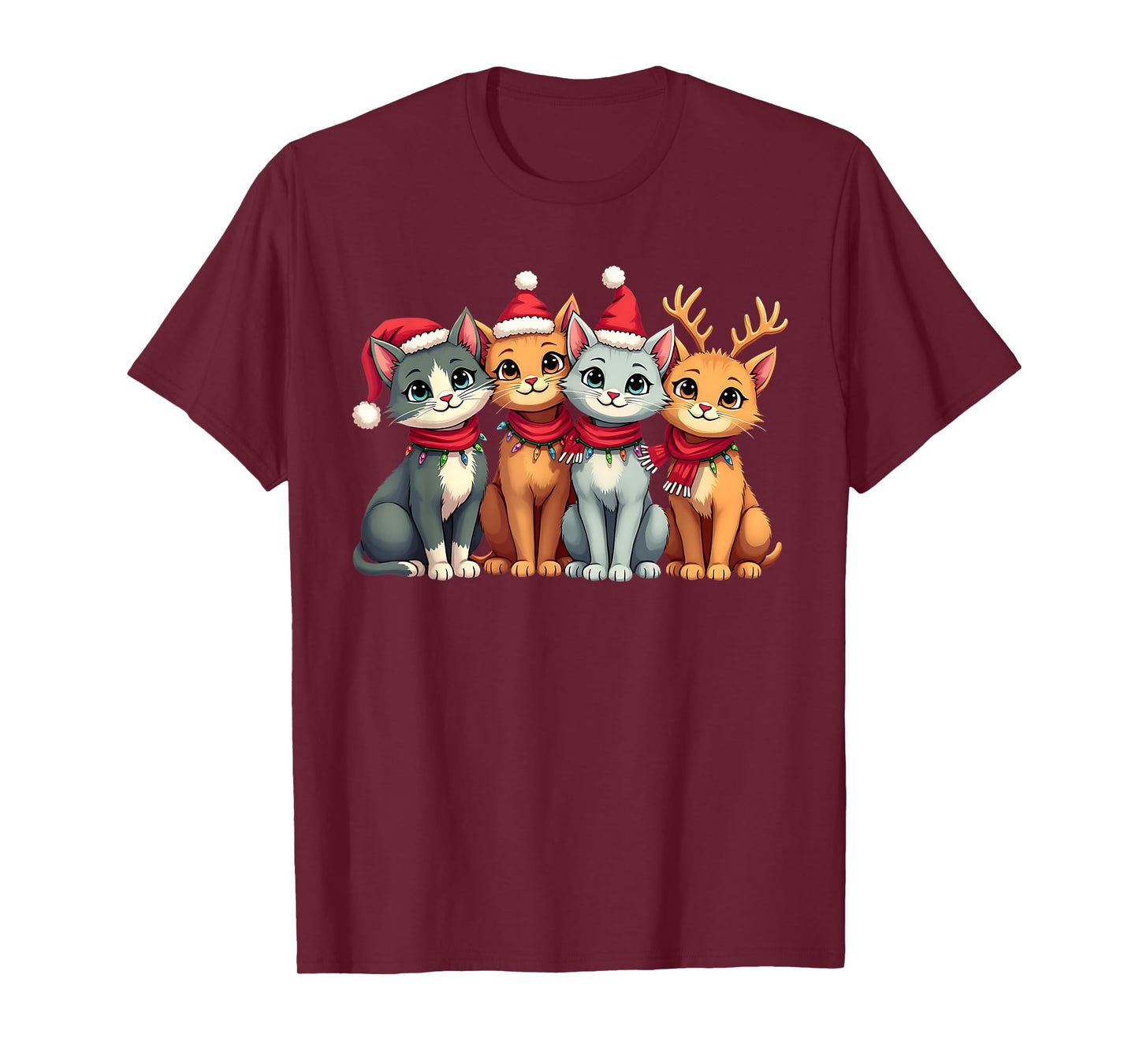 Santa Cat Light Gorgeous Reindeer Pajama Cat Christmas Pj T-Shirt for Men Women Kids