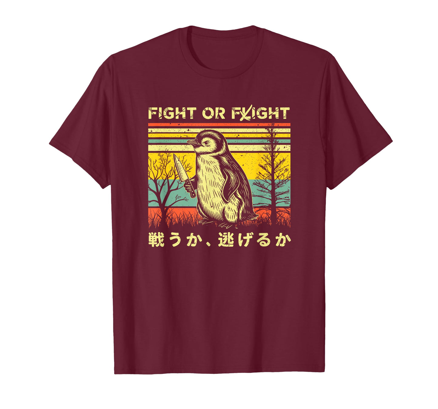 Funny Fight Or Flight Meme Penguin With Knife T-Shirt