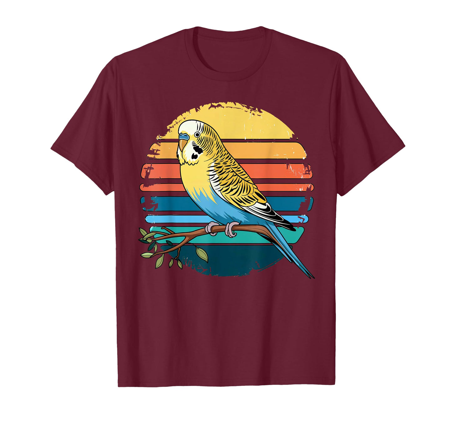 Budgie Parakeet Retro Sunset Vintage Budgerigar Bird Lover T-Shirt