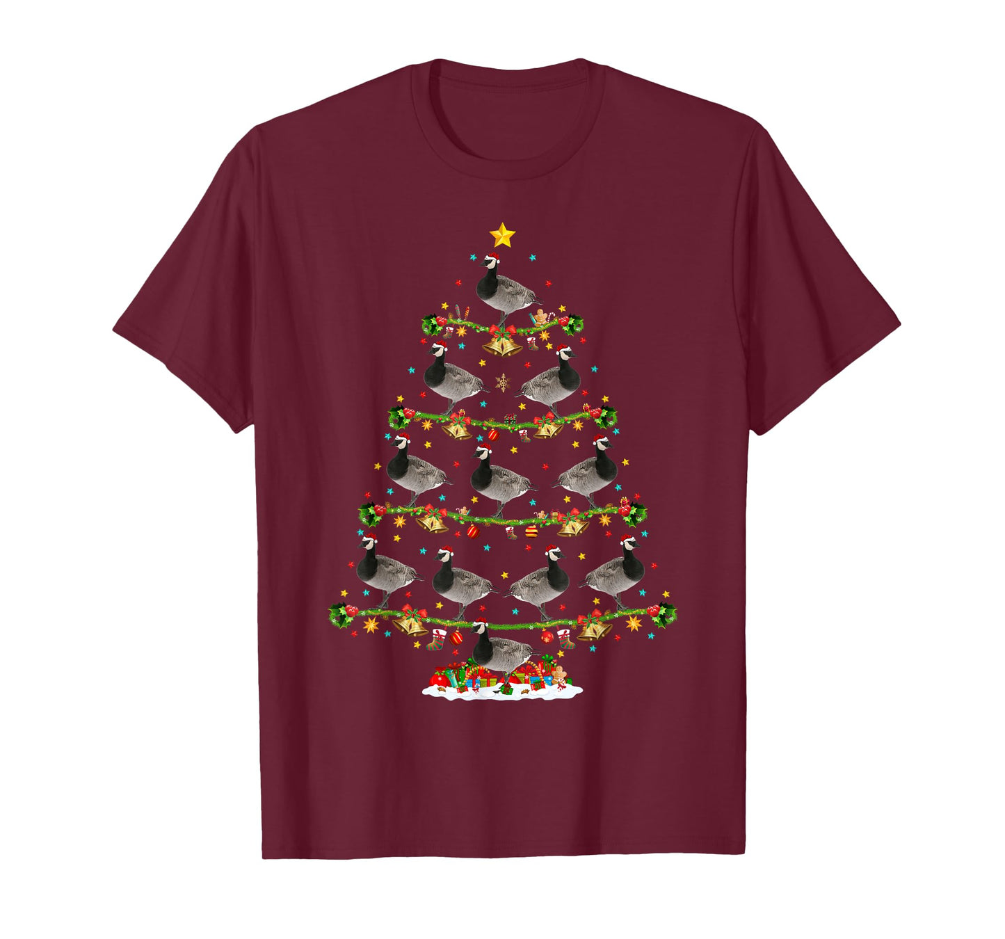 Funny Xmas Lighting Santa Canada-Goose Bird Christmas Tree T-Shirt
