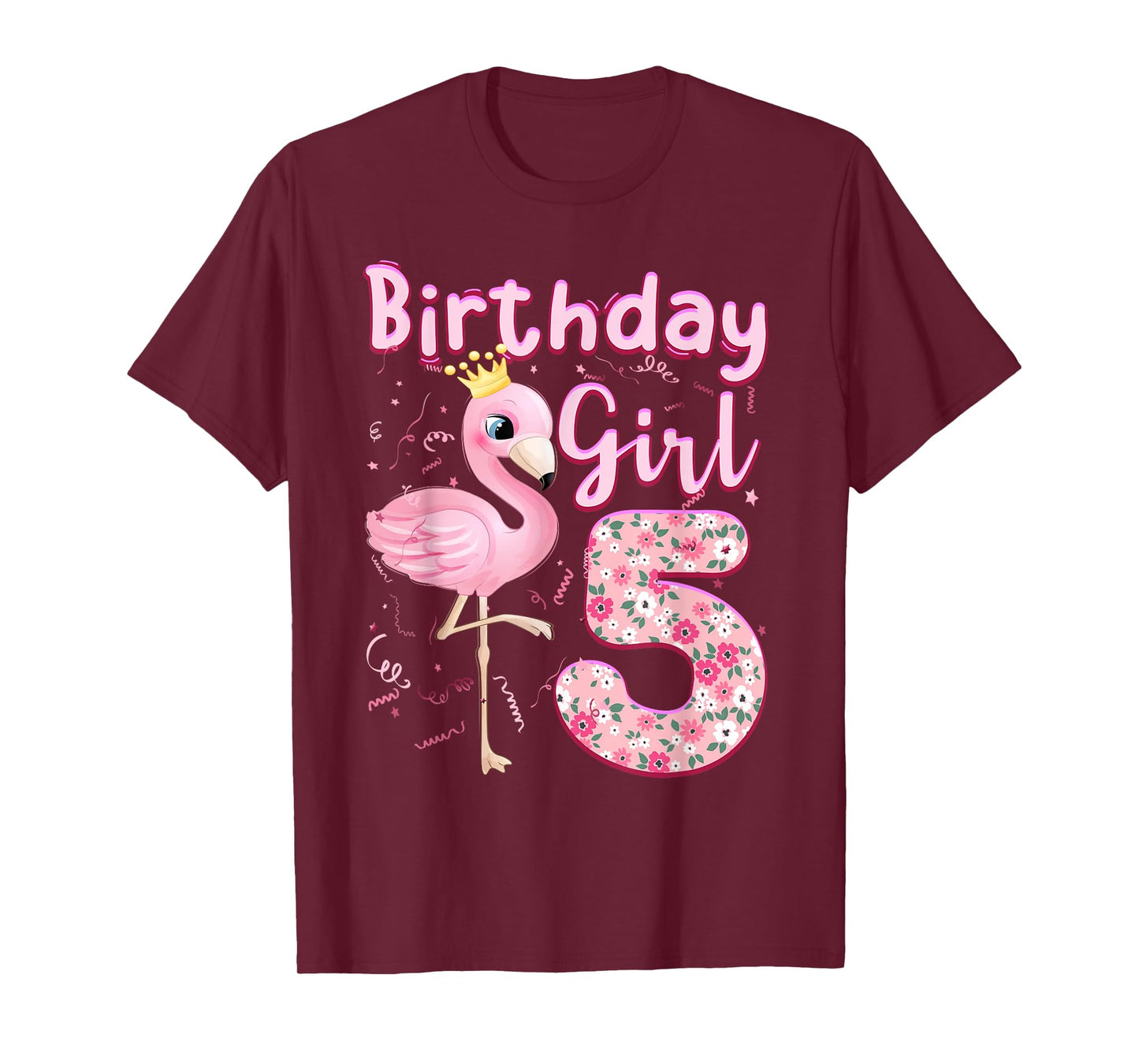5th Birthday Girls Flamingo 5 Years Old Tropical Flamingo T-Shirt