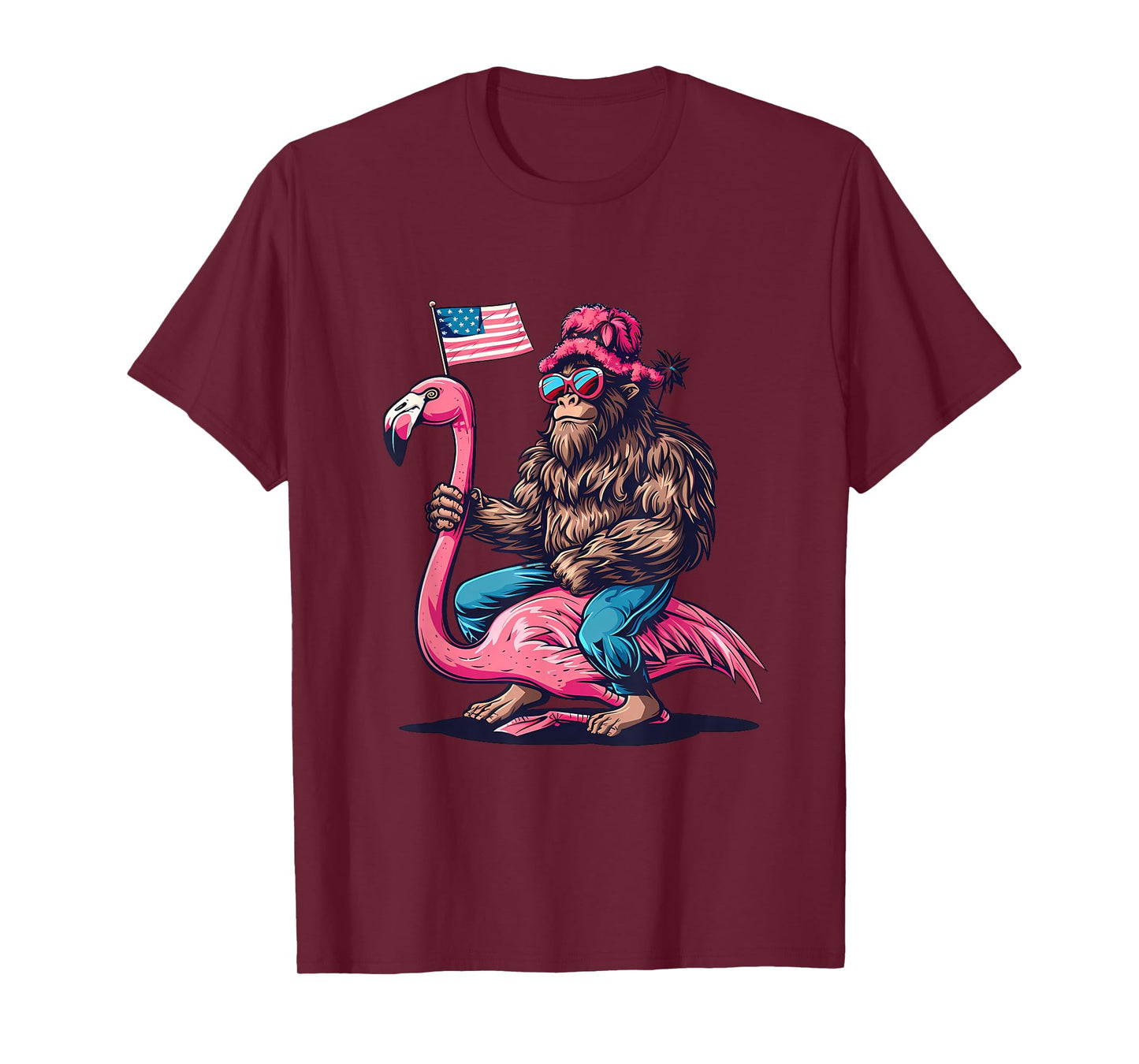 4th Of July Funny Bigfoot Flamingo American Flag USA T-Shirt