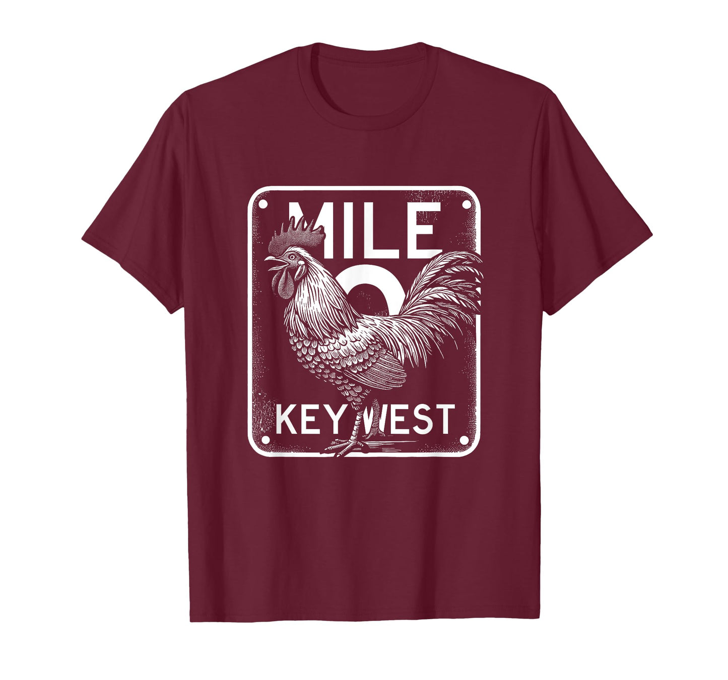 Key West Florida Chicken Retro Mile 0 Rooster Mile Marker T-Shirt