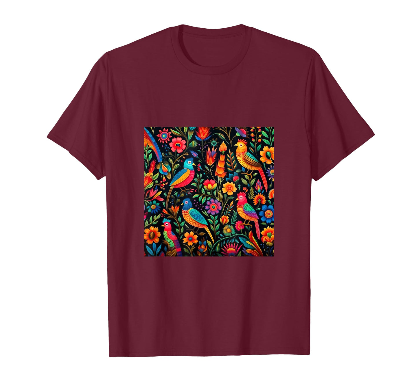 Mexican Embroidery Pattern Art Birds Flowers T-Shirt