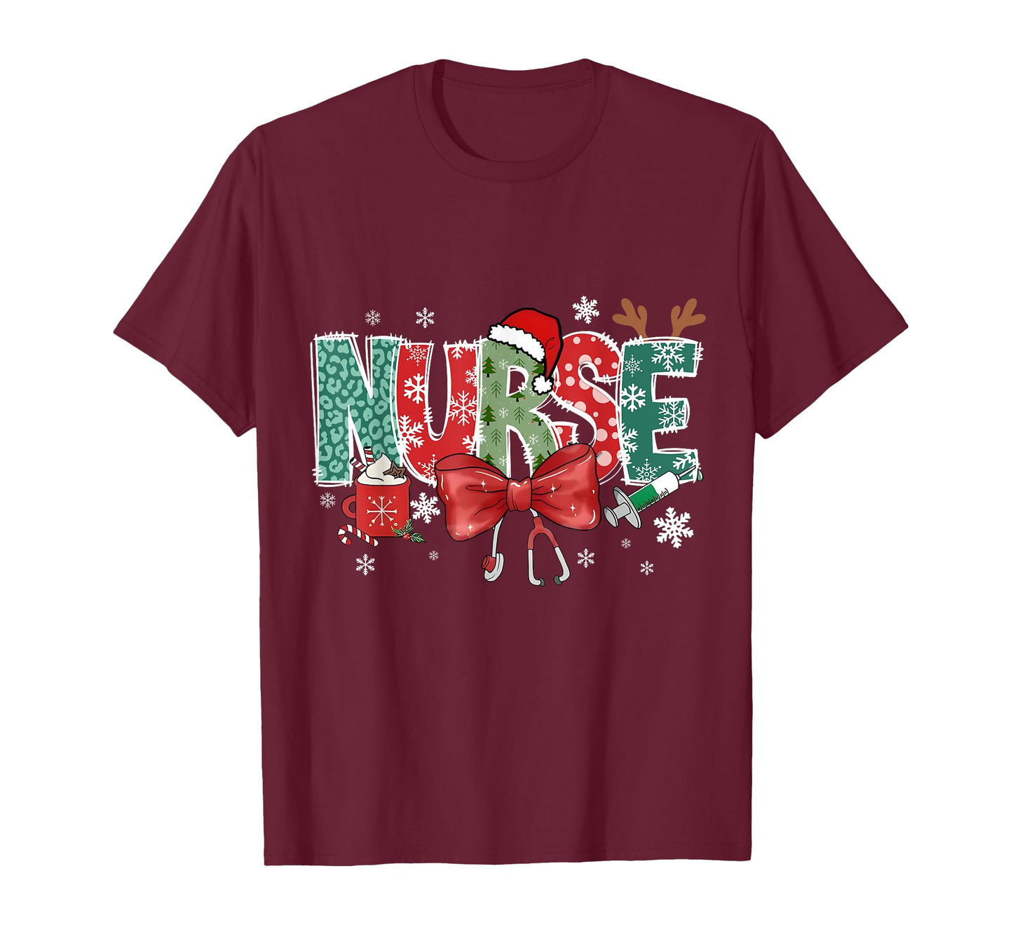 Christmas for Women Christmas Nurse Family Humorous T-Shirt - Unisex, Black, Small, Short Sleeve