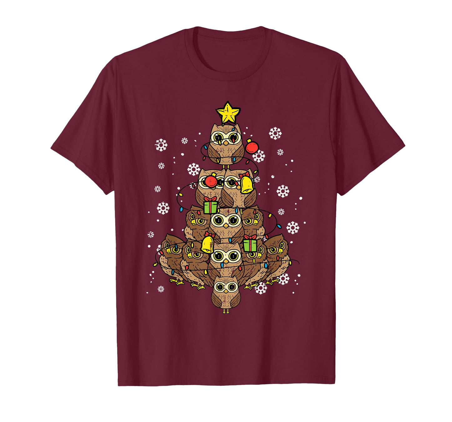 Owls Christmas Tree Cute Xmas Bird Animal Men Women Kids T-Shirt