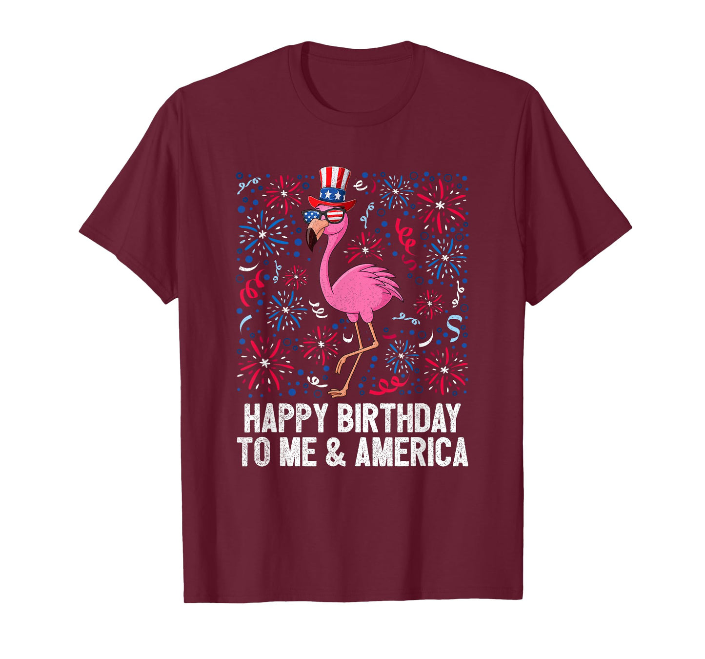 4th Of July Happy Birthday To Me And America Flag Flamingo T-Shirt