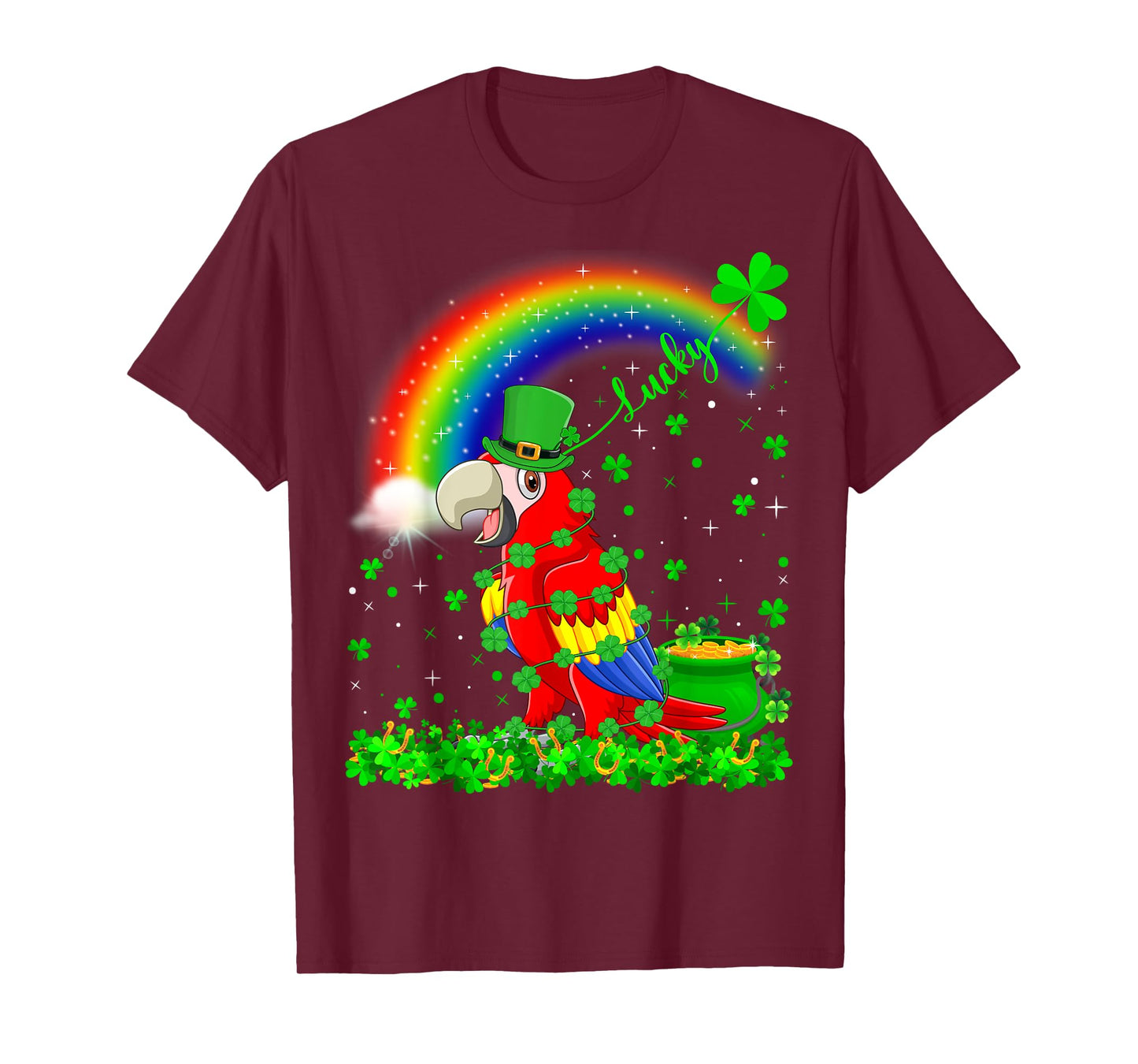 Rainbow Irish Shamrock Lucky Parrot Bird St. Patrick's Day T-Shirt