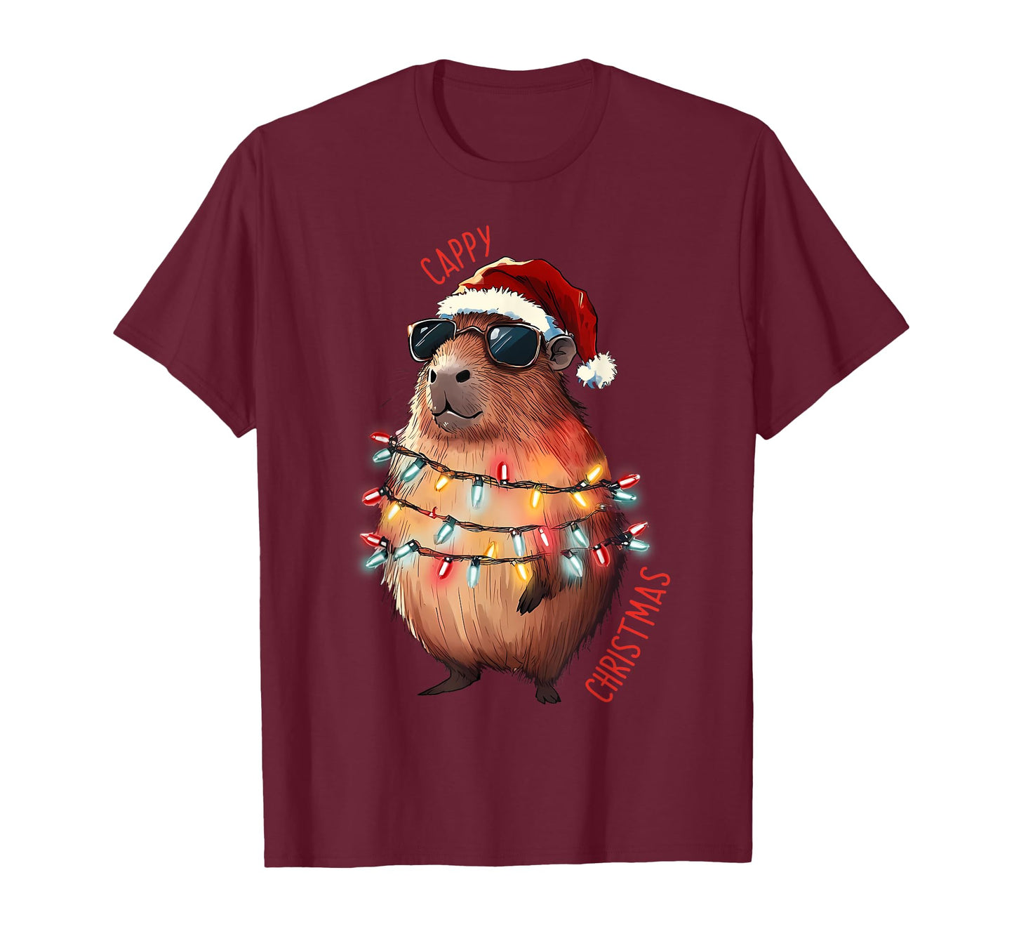 Cute Capybara Christmas Lights With sunglass Animal Lover T-Shirt