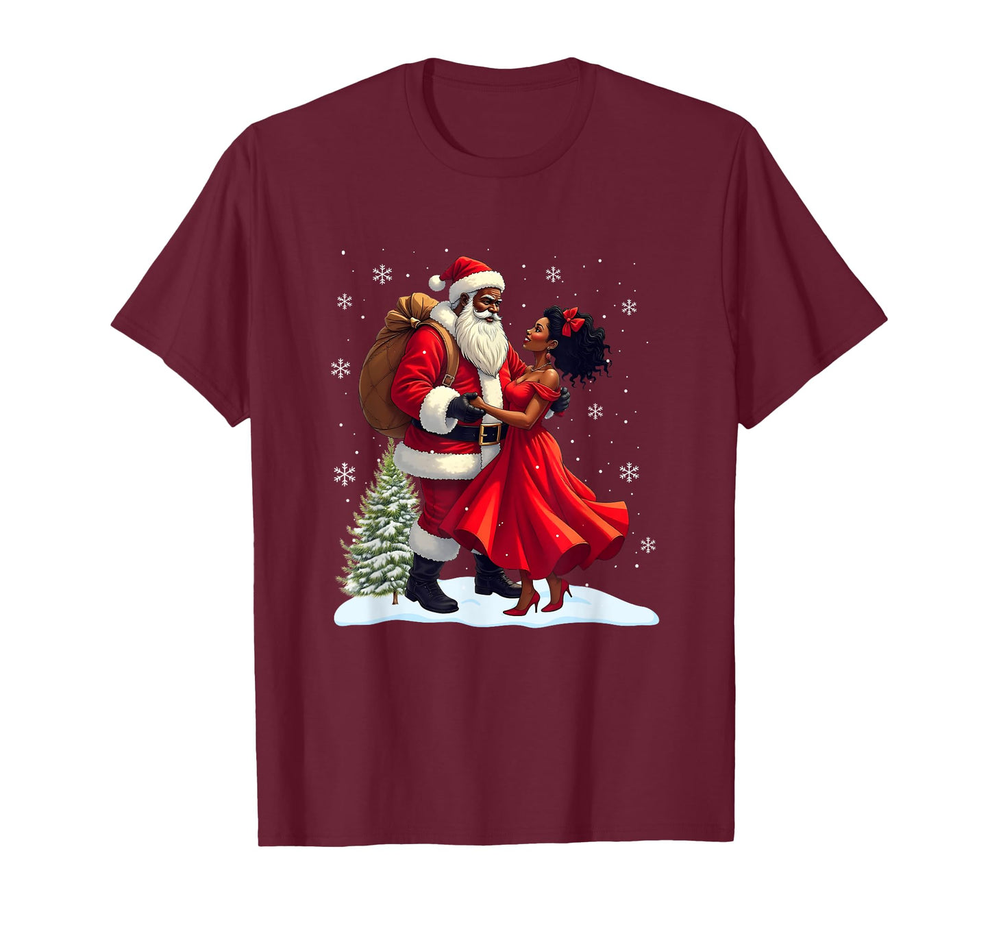 Santa Claus Couple Dancing African American Christmas T-Shirt