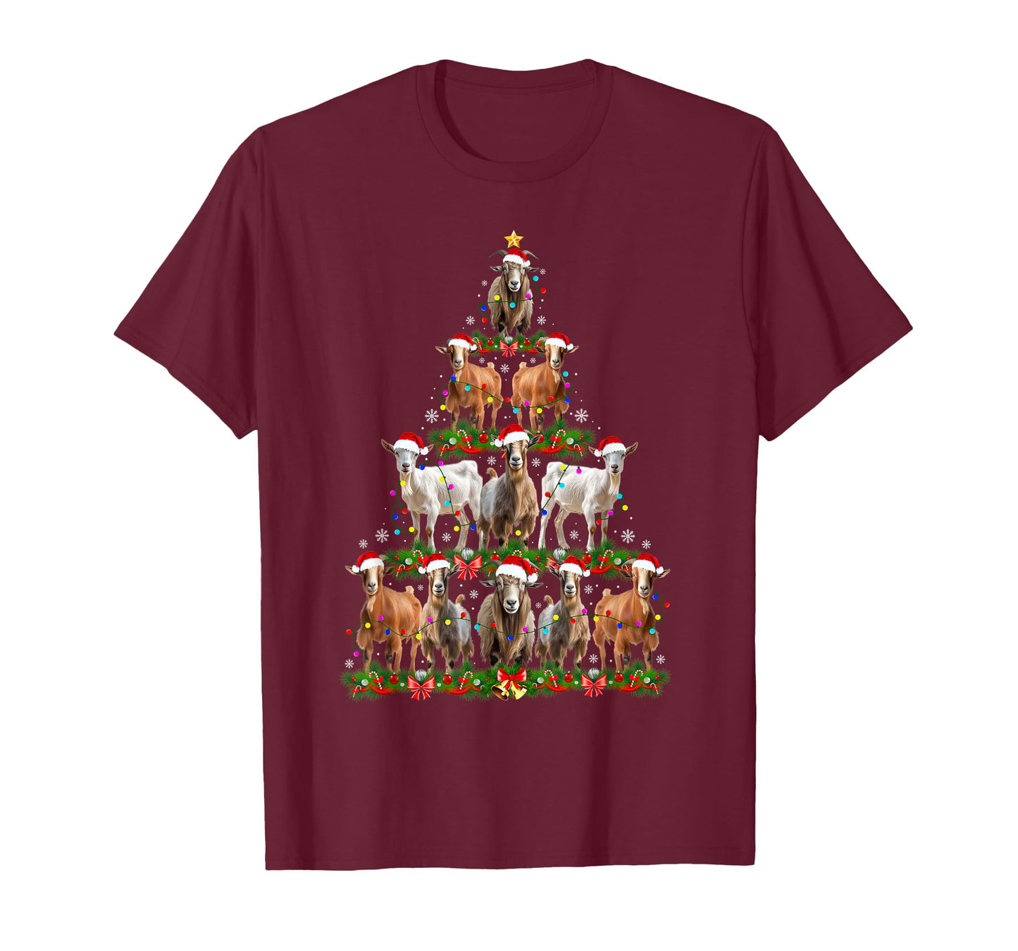 Goat Christmas Tree Lights Funny Xmas Family Men Women T-Shirt