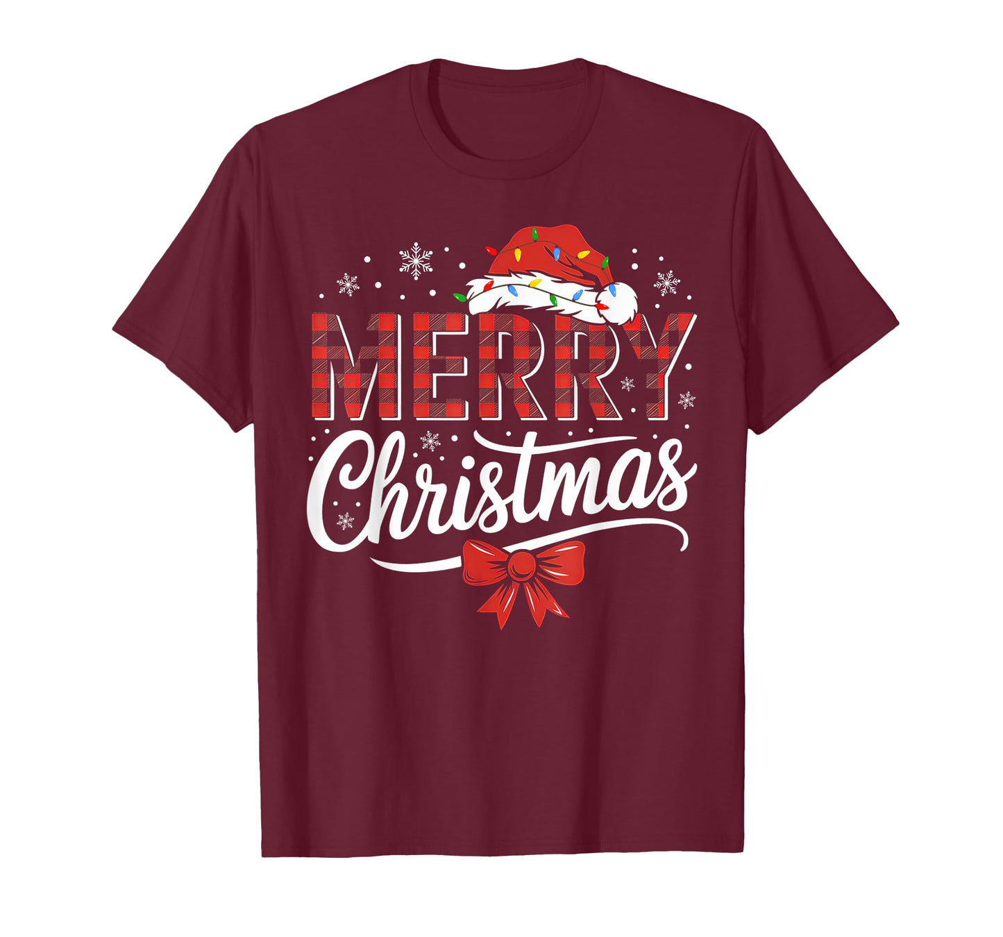 Merry Christmas Lights Funny Santa Hat Xmas Men Women Family T-Shirt
