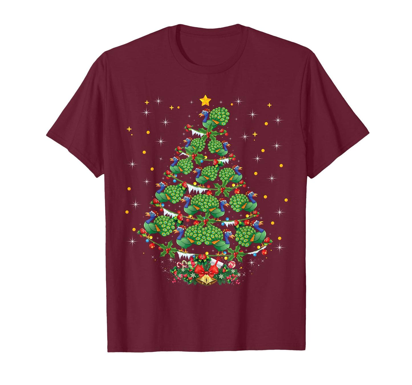 Funny Peacock Bird Lover Xmas Gift Peacock Christmas Tree T-Shirt