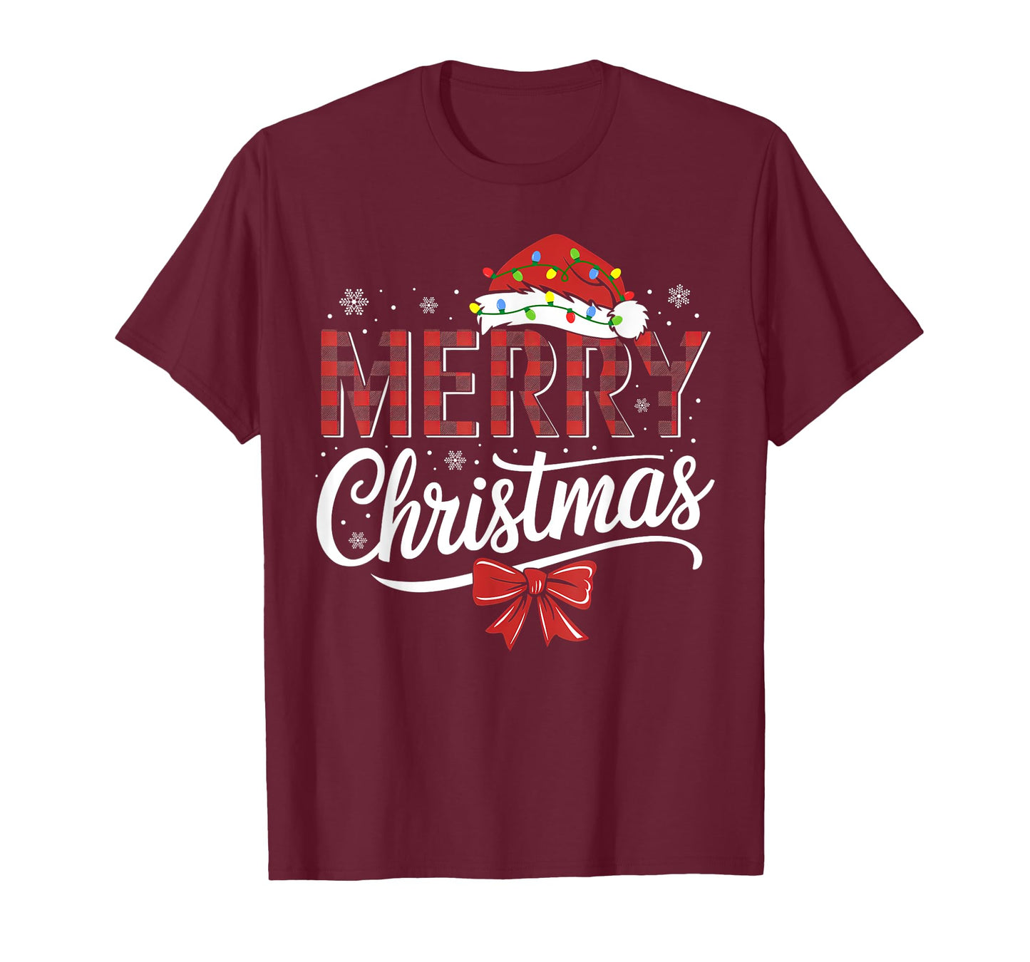 Merry Christmas Buffalo Plaid Red Santa Hat Xmas Pajamas T-Shirt