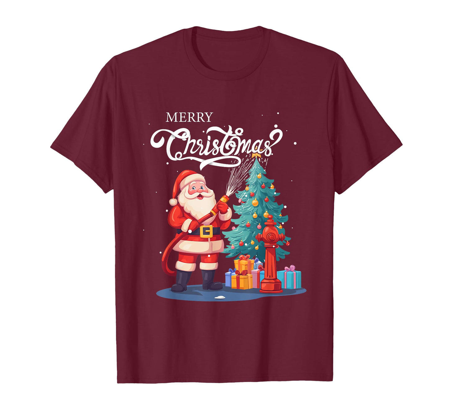 Firetruck Santa Sleigh Fireman Christmas Firefighter Xmas T-Shirt