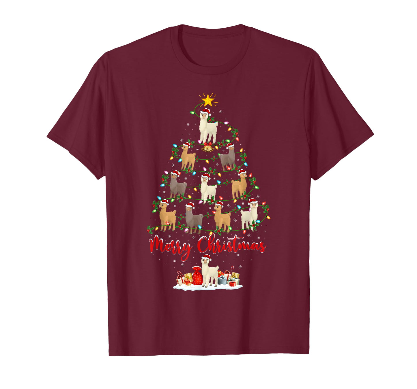 Alpaca Xmas Lighting Santa Alpaca Christmas Tree T-Shirt