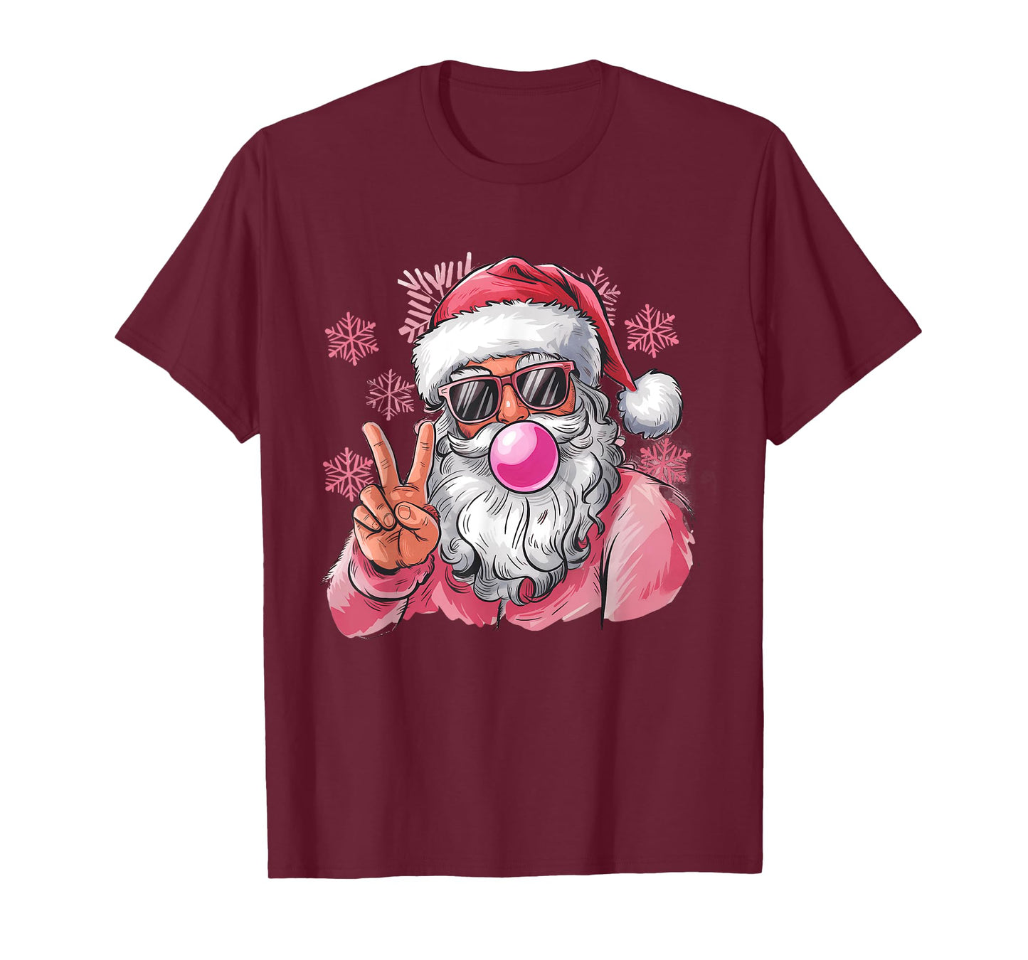 Retro Santa Christmas Blowing Bubble Pink Santa Xmas Funny T-Shirt