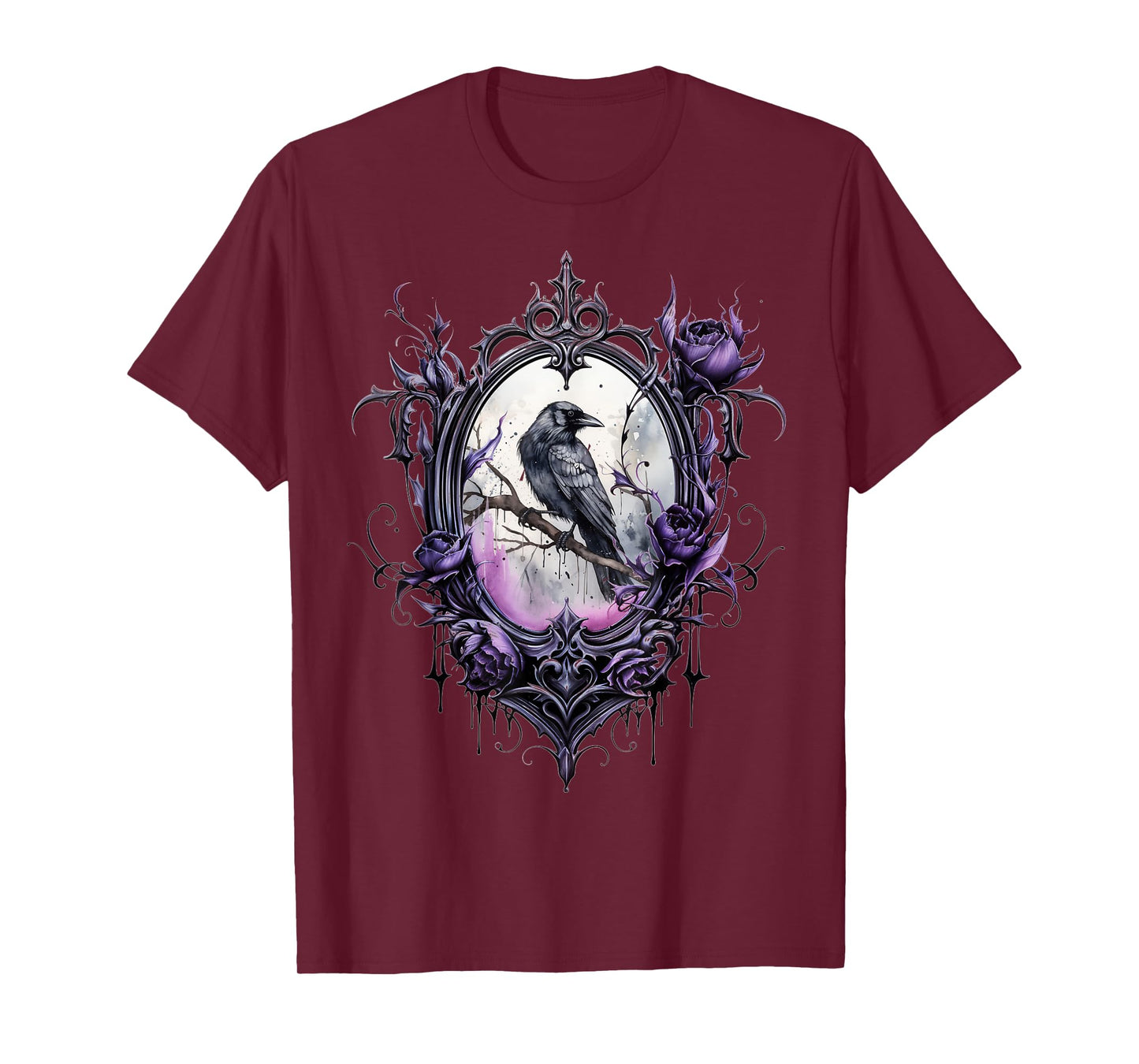 Gothic Halloween Raven Rose Purple Majestic Bird T-Shirt