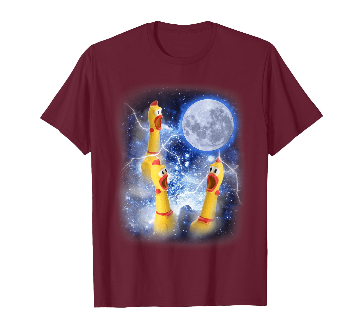Three Rubber Chicken Moon Funny Screaming Fowl Cursed Joke T-Shirt