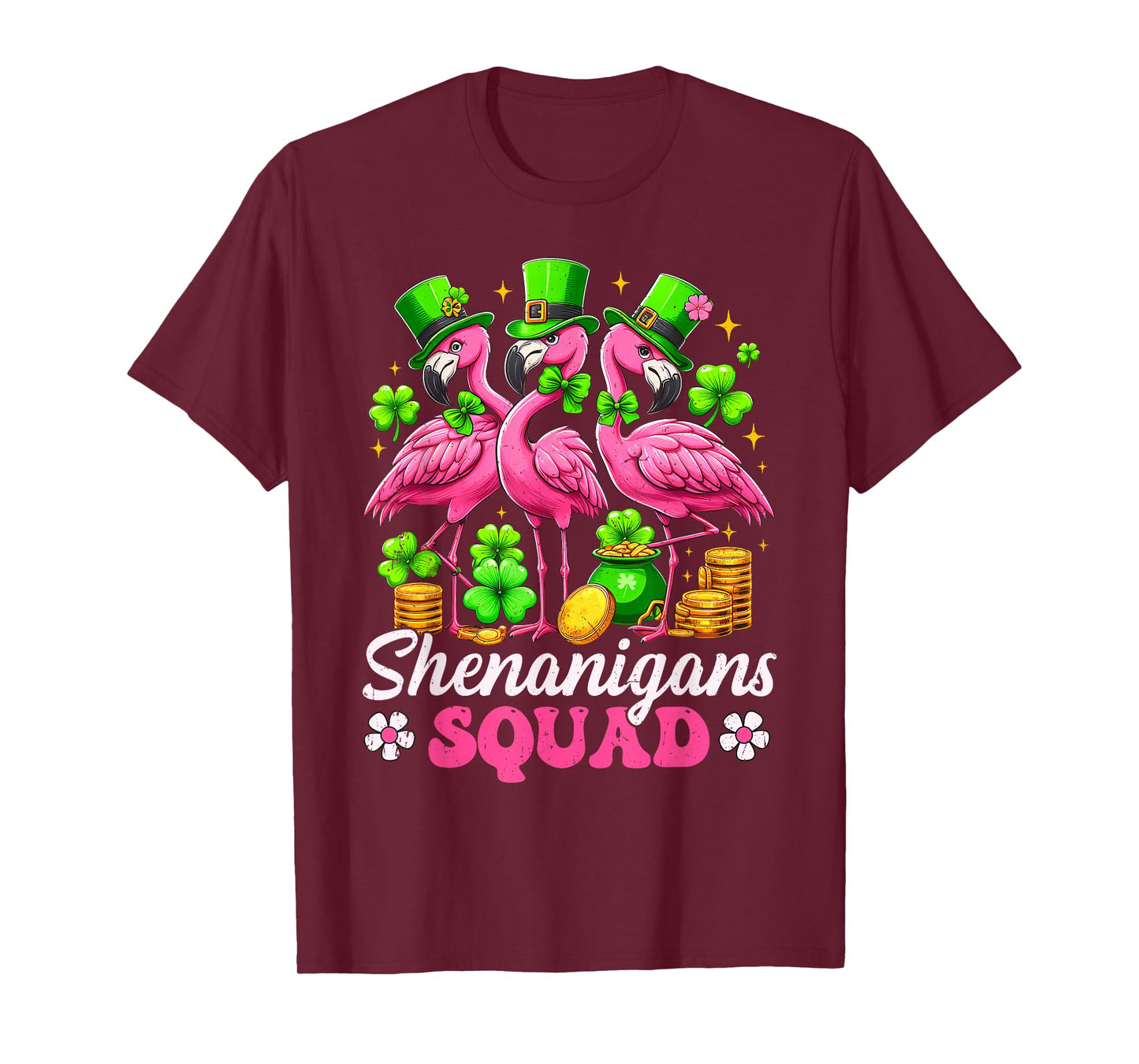 Groovy Shenanigan Squad Irish Flamingo St Patrick's Day T-Shirt