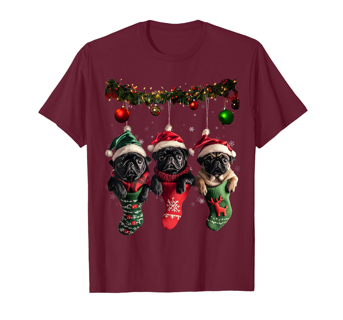 Black Pug Christmas Lights Funny Xmas Dog Lover T-Shirt