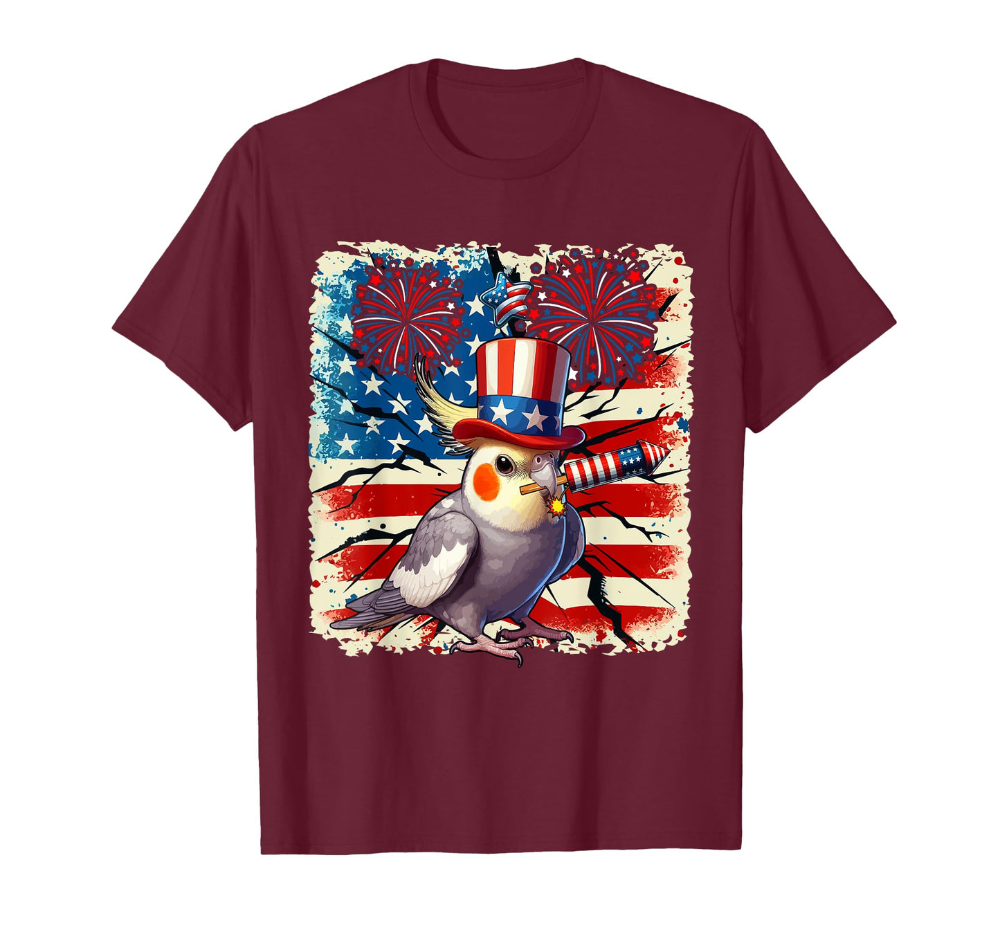 4th Of July US Flag Fireworks Cockatiel Costume Bird Lover T-Shirt