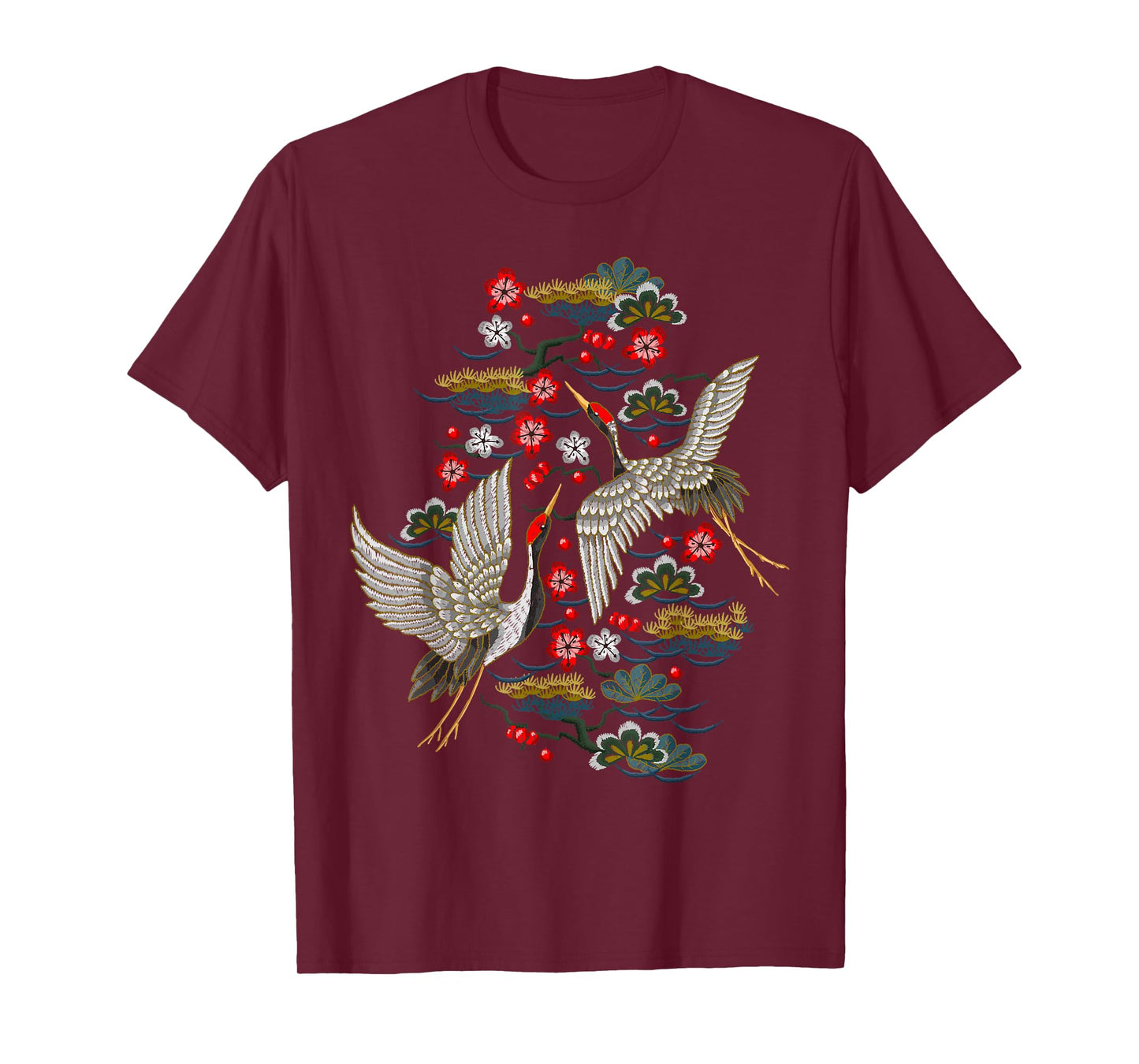 Crane & Cherry Blossom Tshirt - Vintage Japanese Embroidery T-Shirt