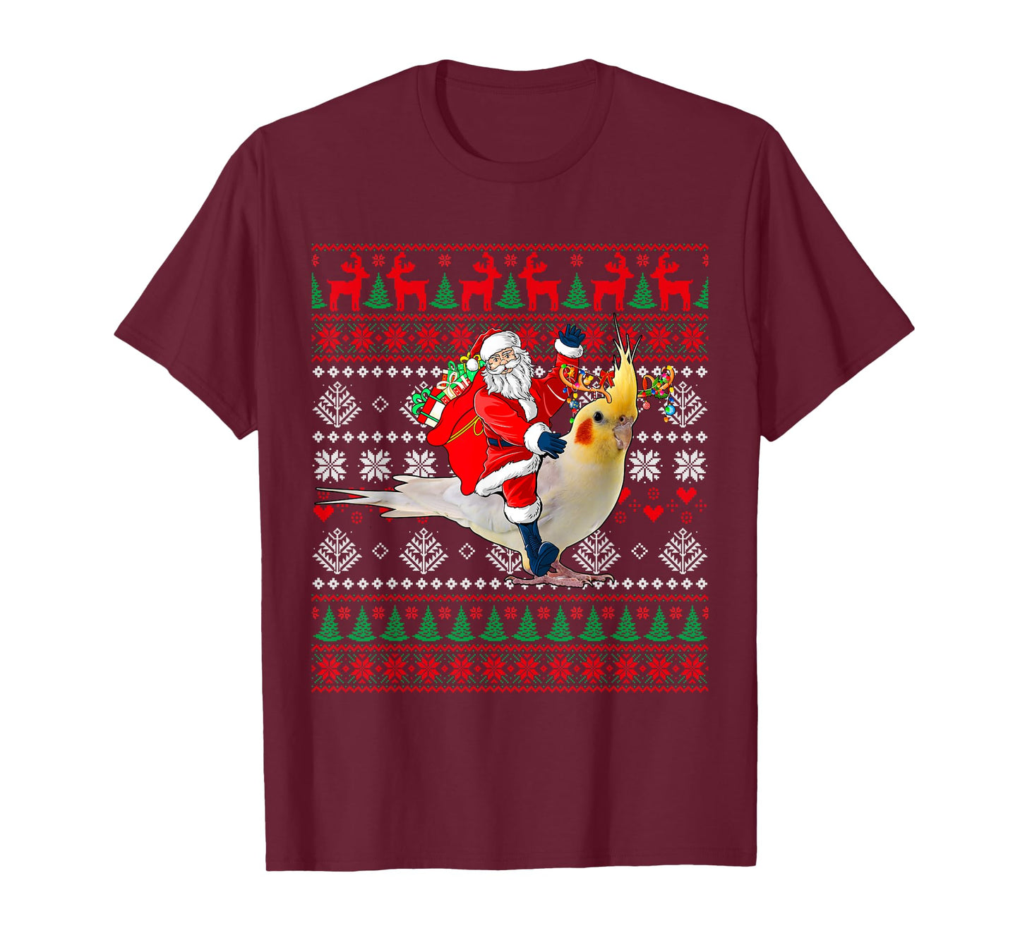 Santa Riding Reindeer Cockatiel Christmas Costume Bird Lover T-Shirt