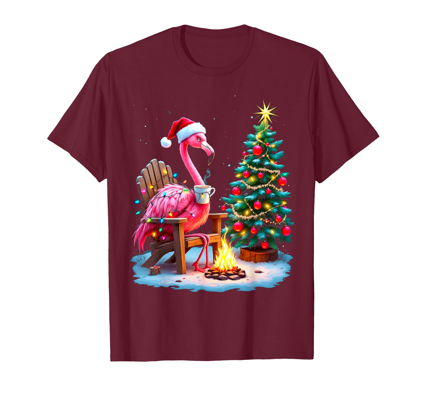 Funny Christmas Flamingo Santa Lights Winter Men Women Kids T-Shirt