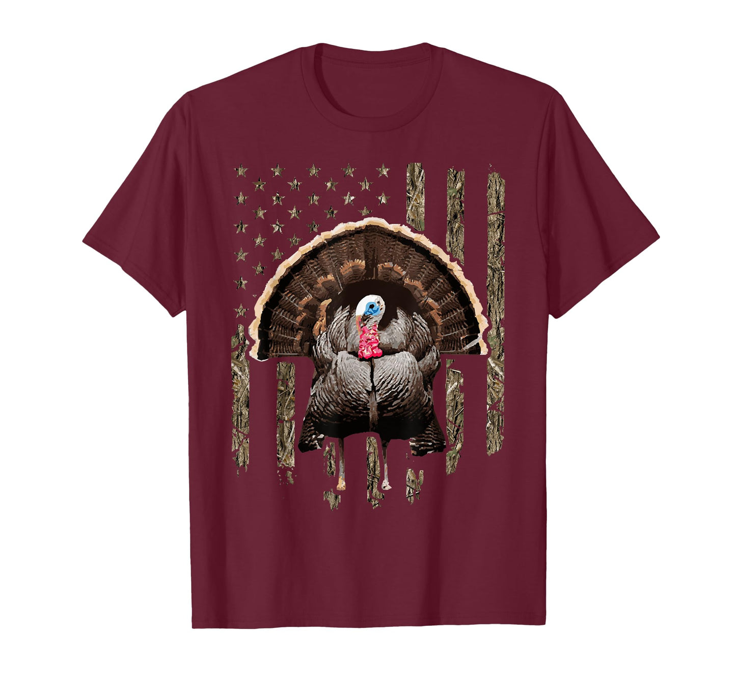 Turkey Hunting Graphic American Flag Tree Camouflage T-Shirt