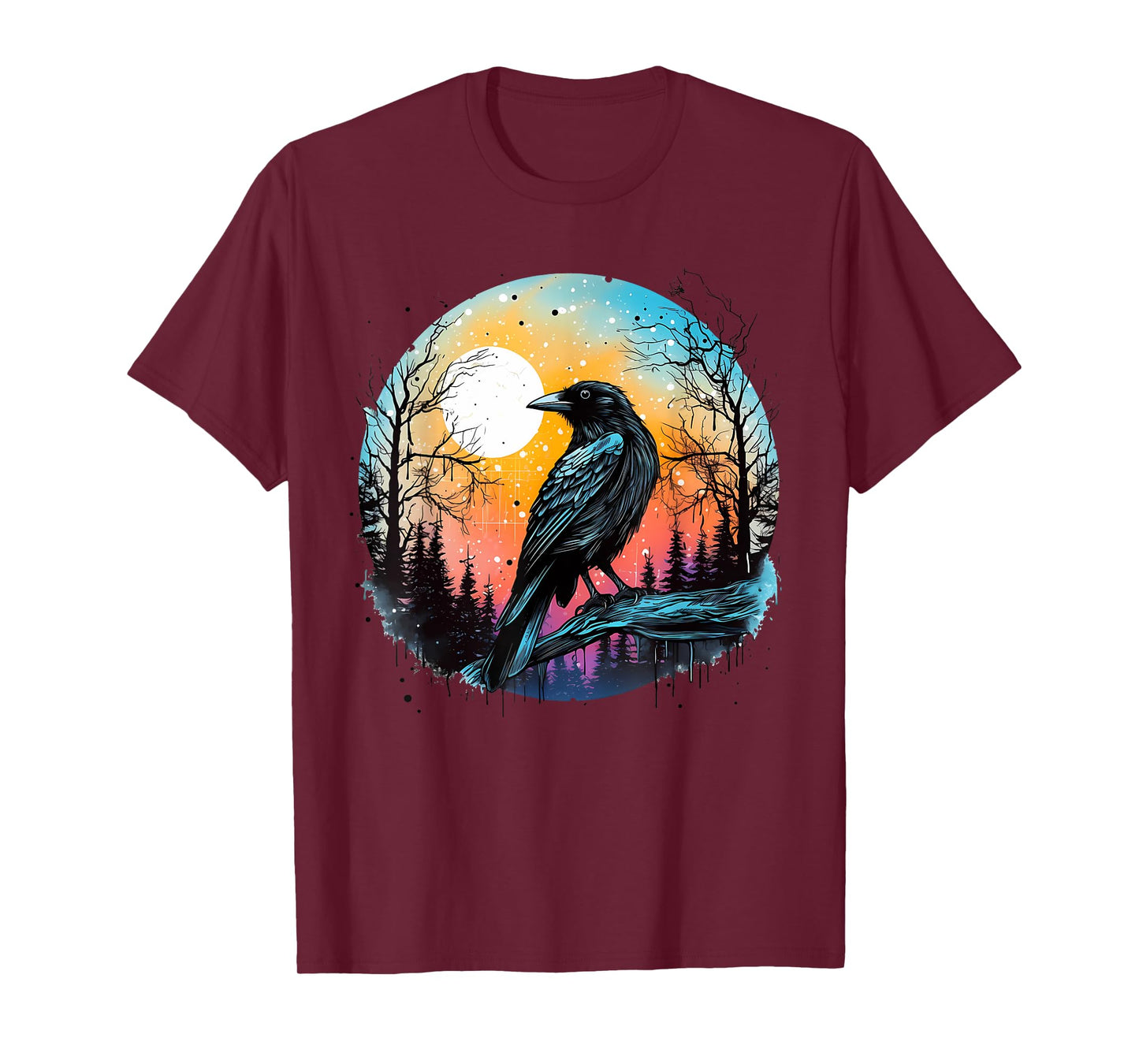 Vintage Raven Crow Forest Bird Graphic Art Design Print T-Shirt