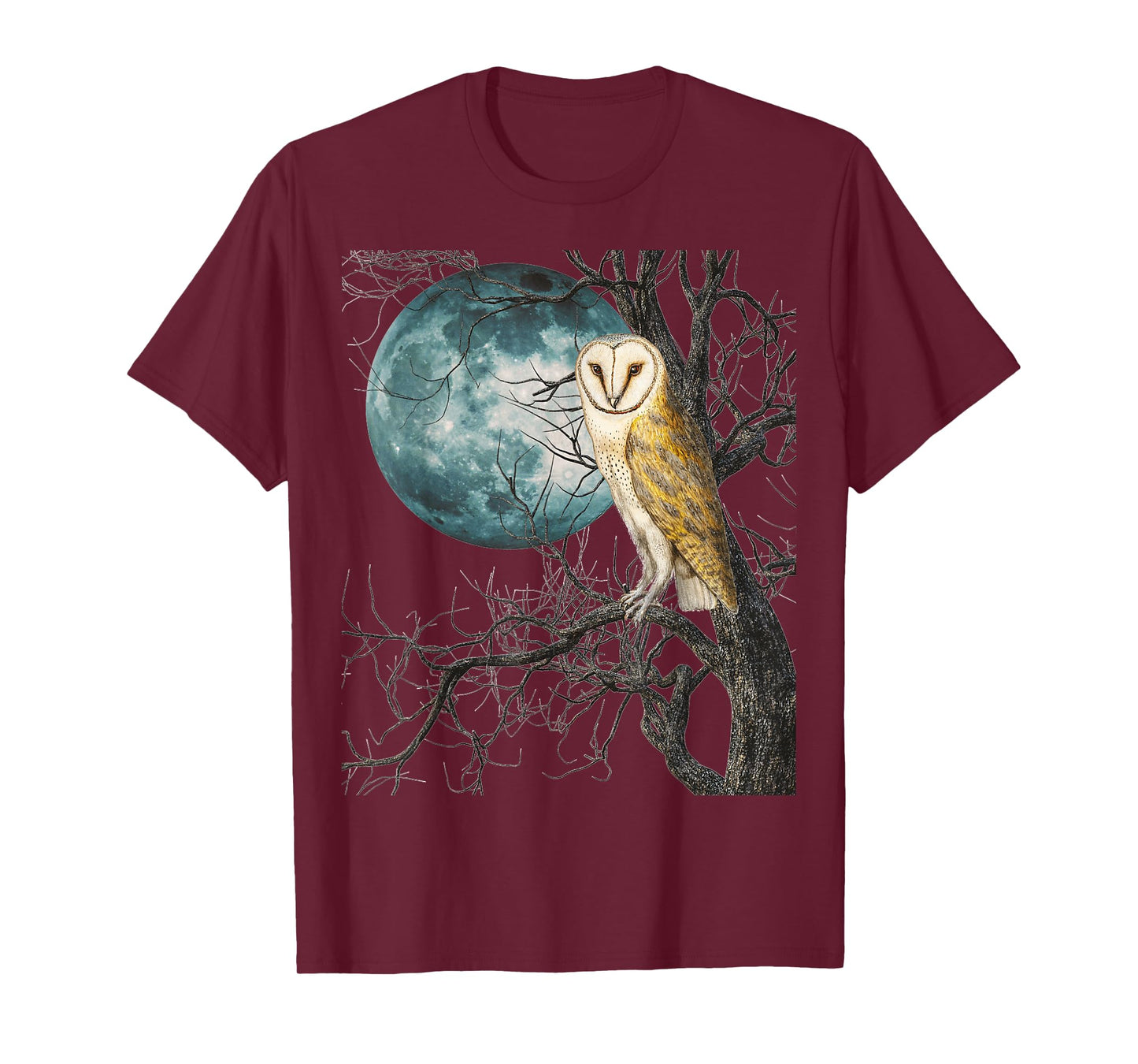 Owl Barn Night Moon Full Vintage Illustration Birder Graphic T-Shirt