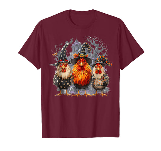 Retro House Chickens Witch Halloween Spooky Autumn Fall T-Shirt