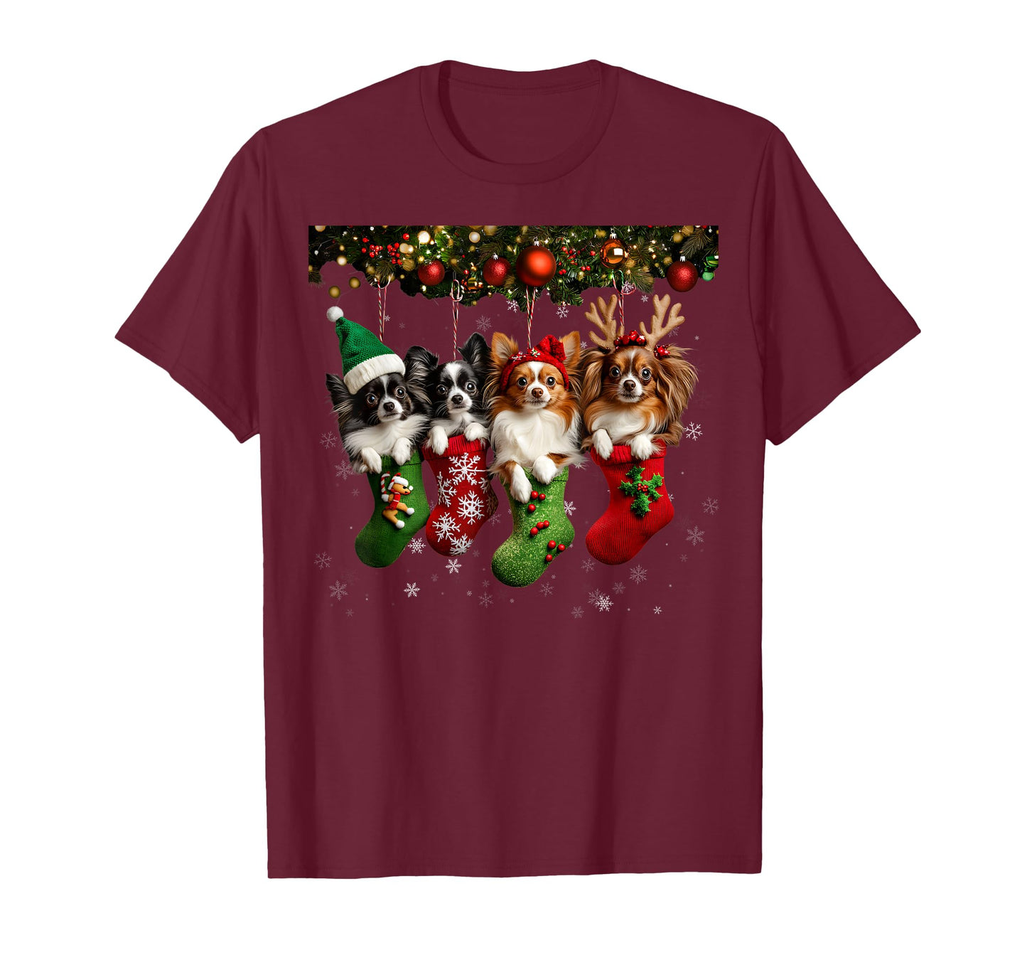 Papillon Christmas Lights Funny Xmas Dog Lover T-Shirt for Men Women Kids