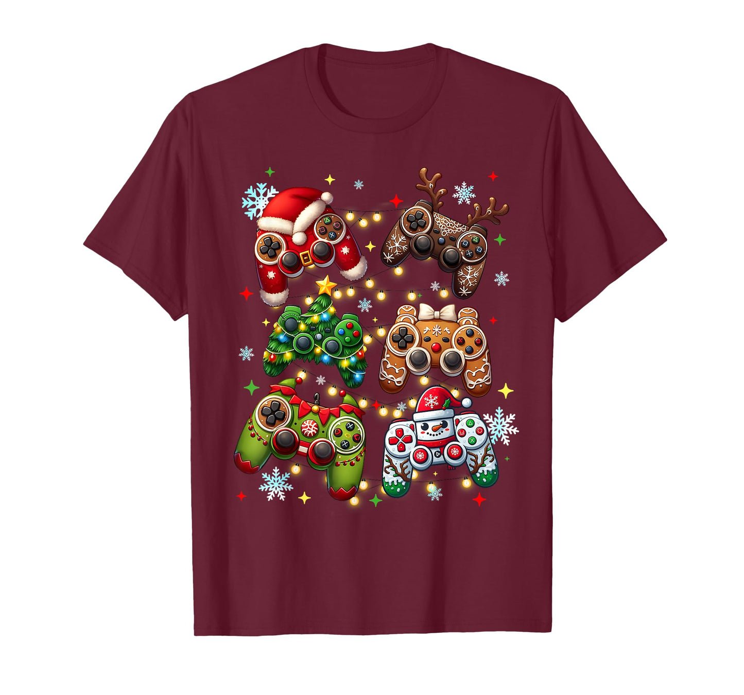 Boys Christmas Shirt Santa Elf Gaming Controllers Gamer Xmas T-Shirt