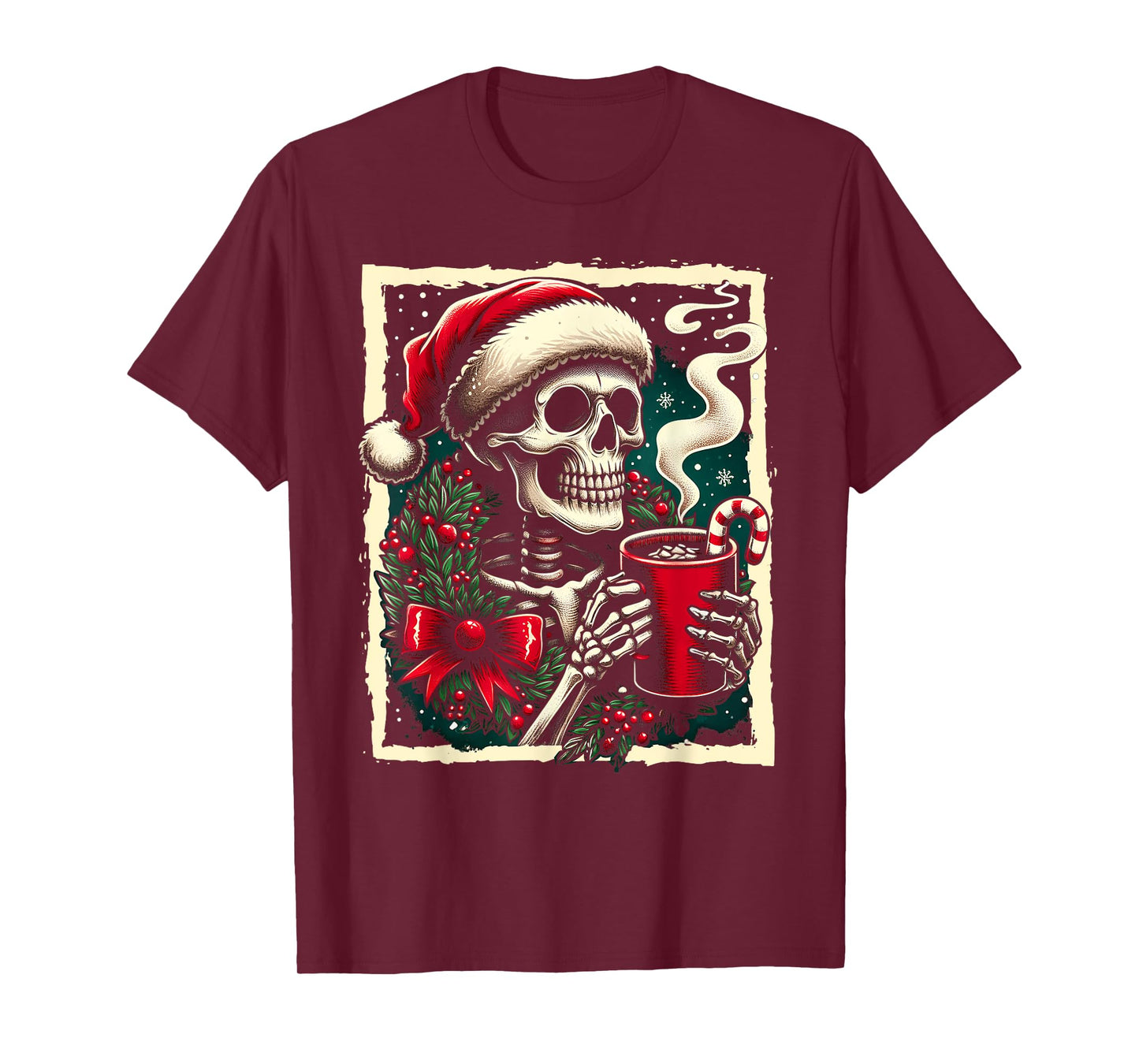 Christmas Skeleton Hot Cocoa Dead Inside Spooky Xmas Holiday T-Shirt