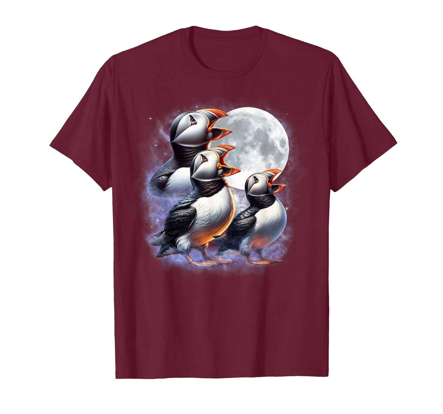 Three Puffins Moon Funny Puffin Howling Wolfs Moon Parody T-Shirt