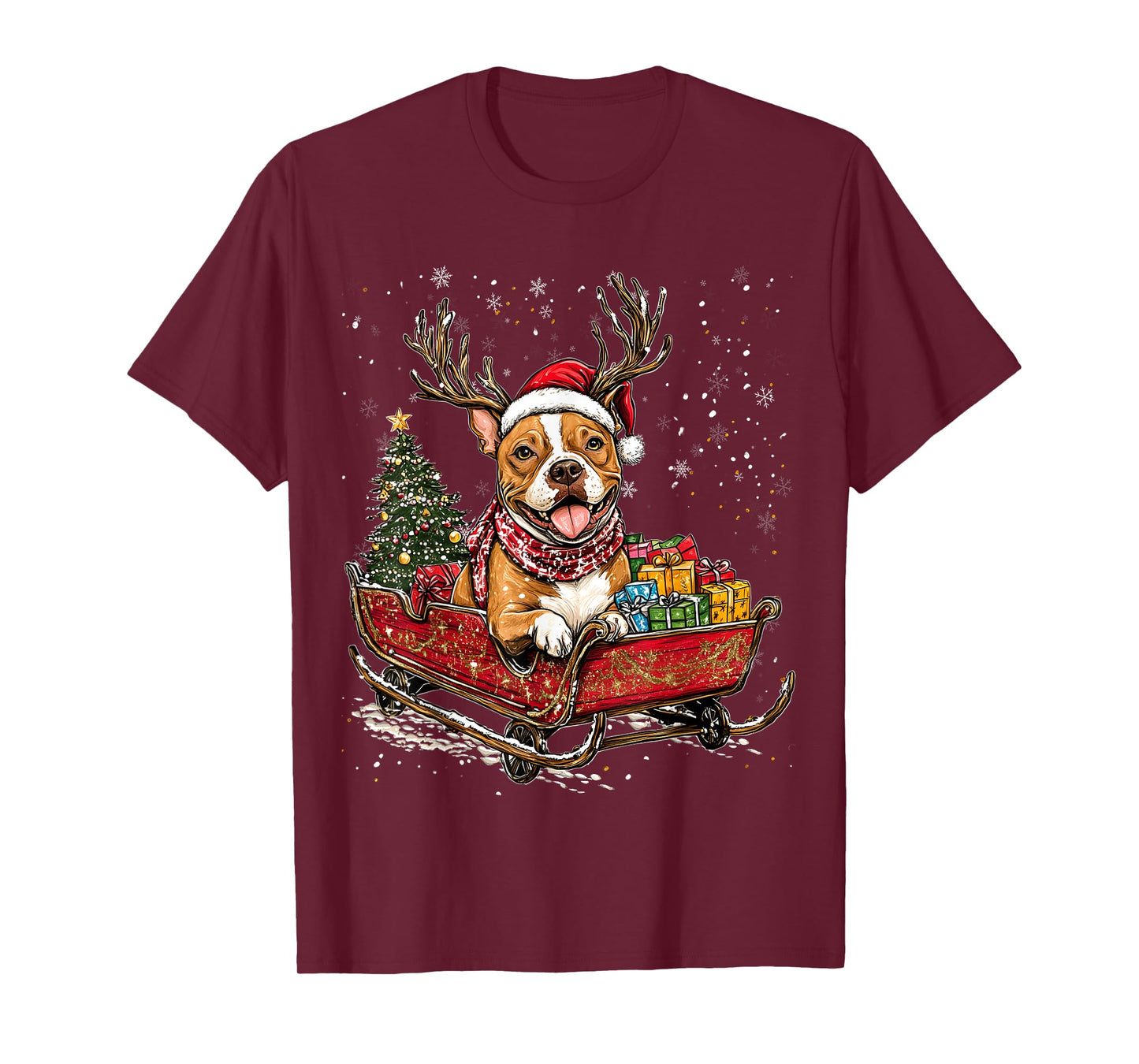 Santa Pitbull reindeer Light Christmas T-Shirt