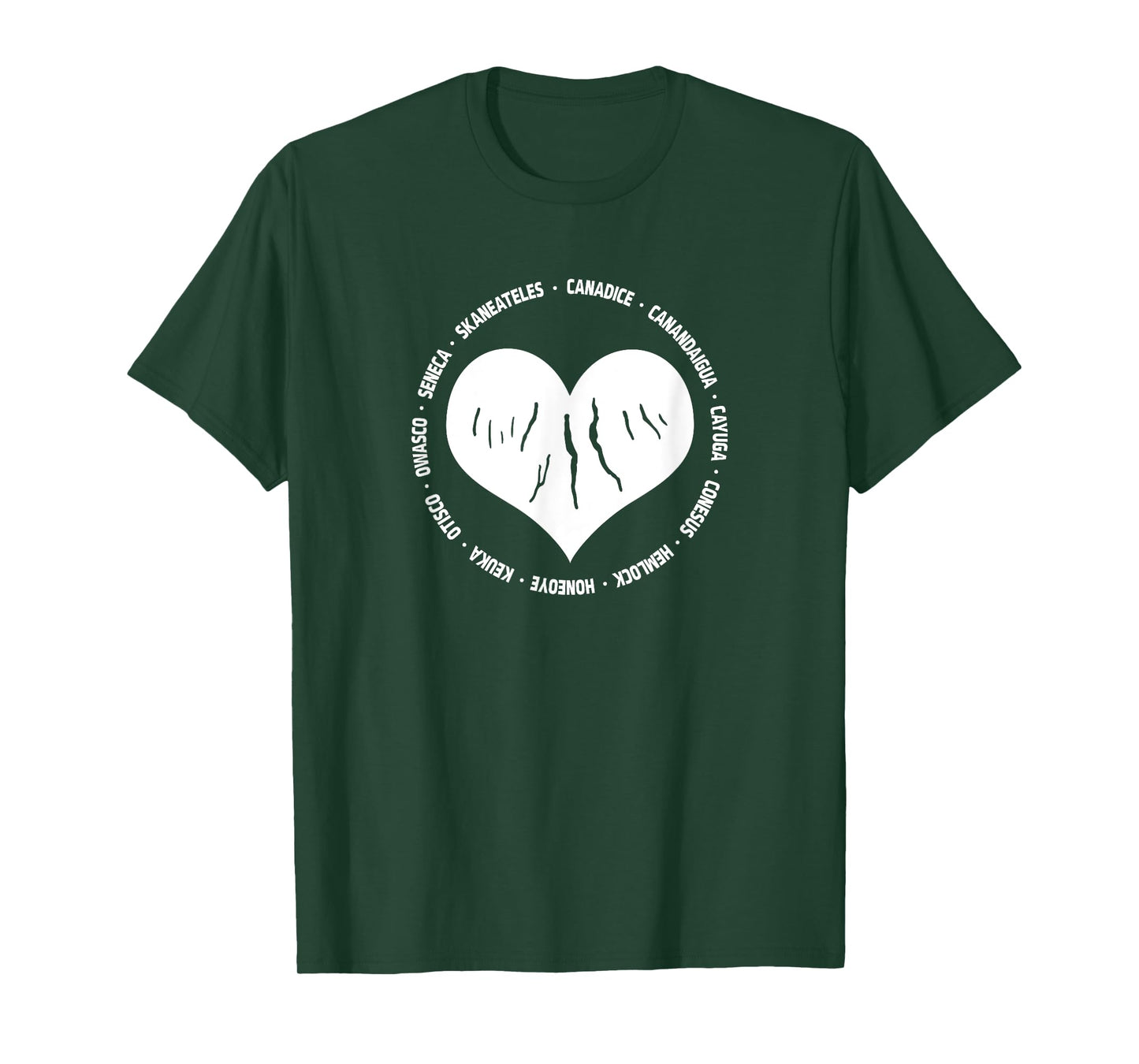 I Love The Finger Lakes New York Gift Heart with Lake Names T-Shirt