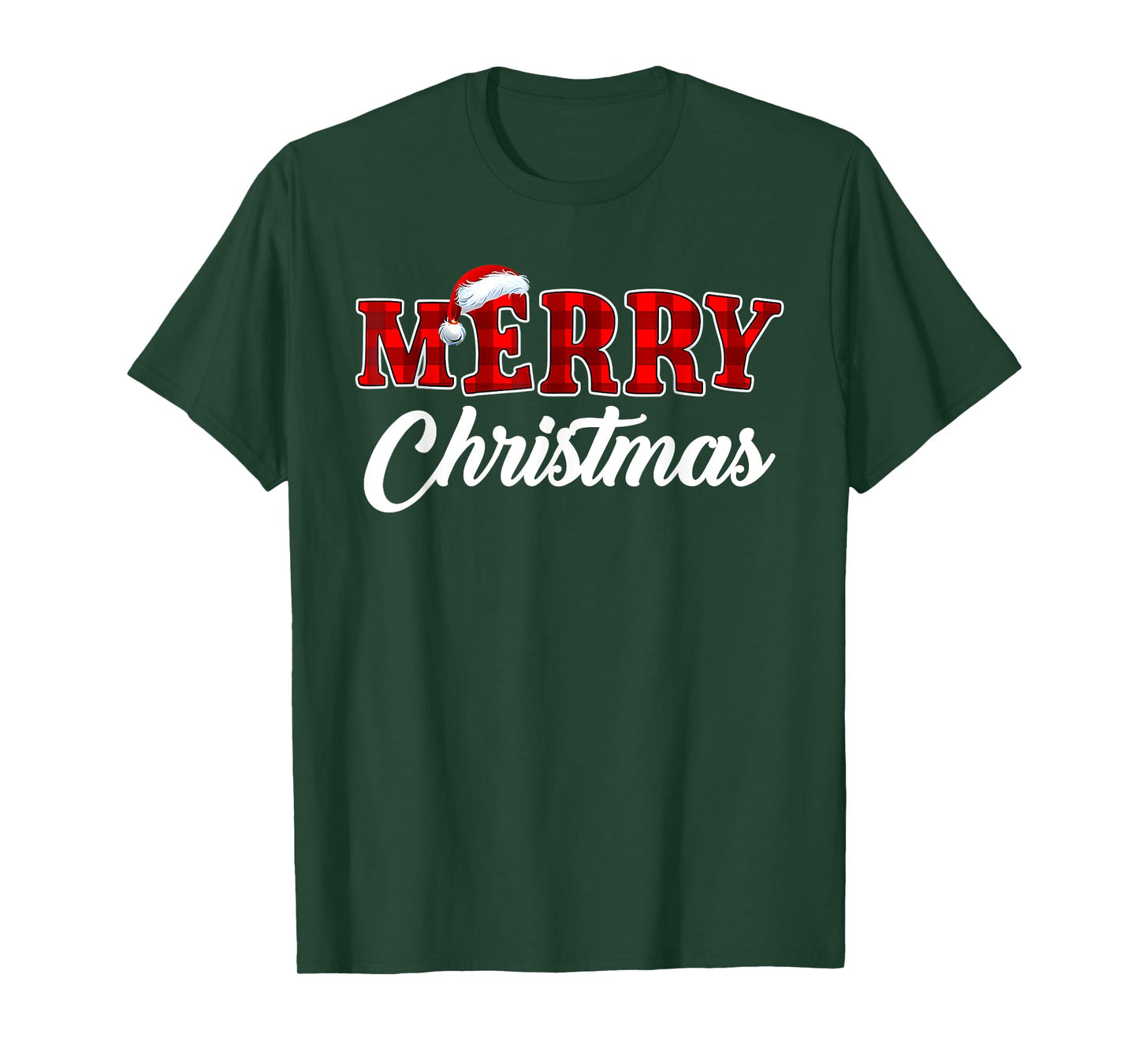 Merry Christmas Buffalo Plaid Red Xmas Santa Hat Pajamas T-Shirt