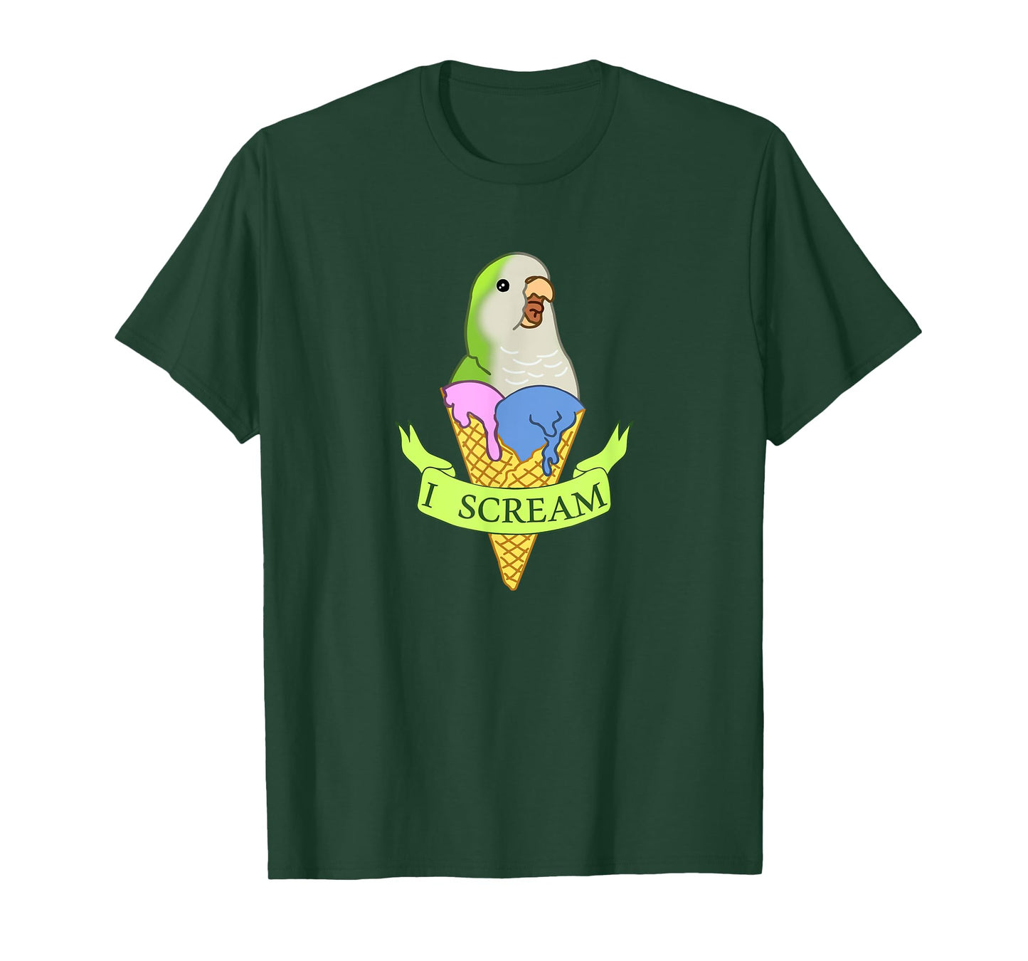 Funny Ice cream Monk Parakeet, I scream Green quaker parrot T-Shirt for Men Women Kids