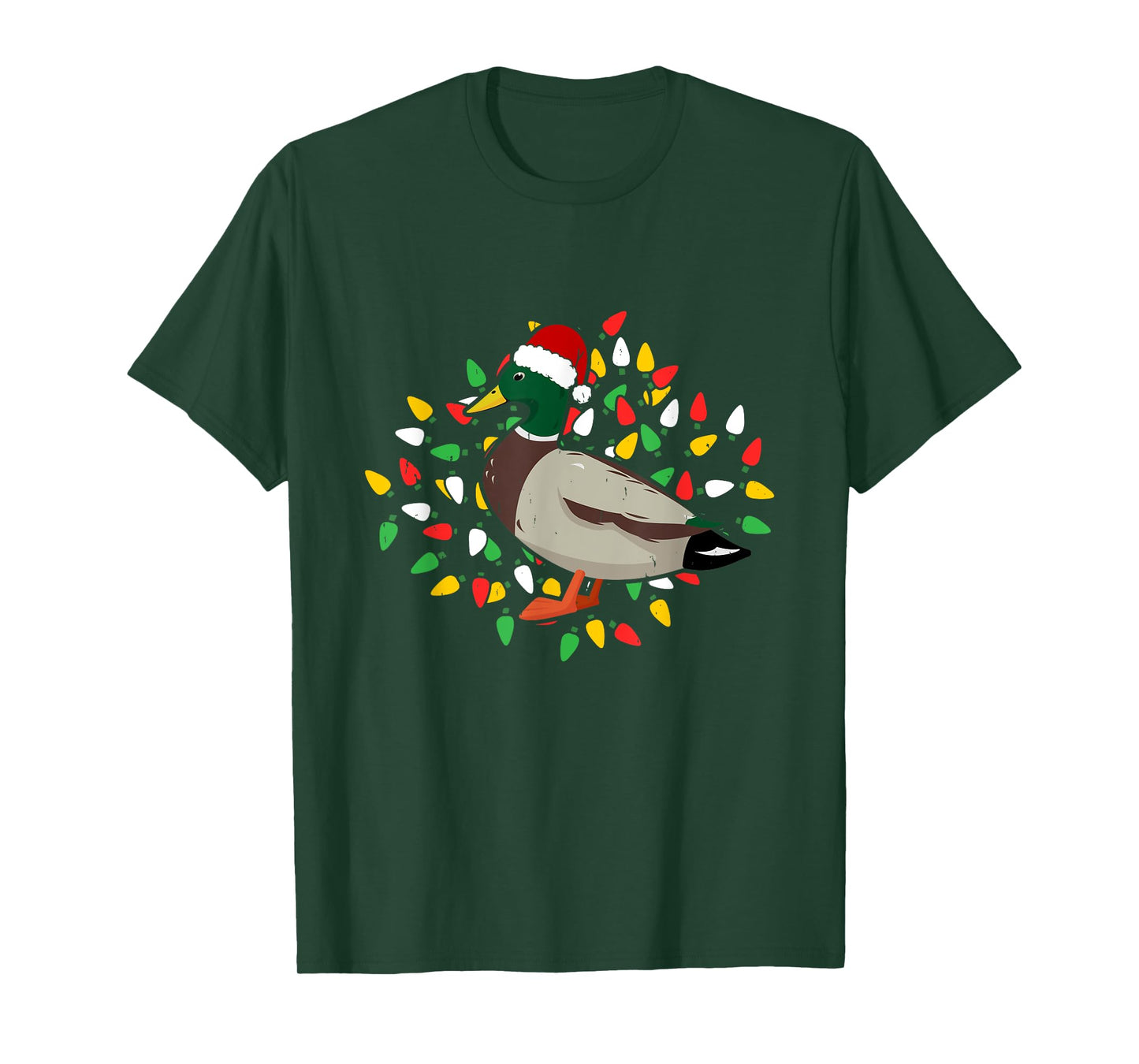 Holiday Xmas Lighting Santa Hat Mallard Duck Bird Christmas T-Shirt