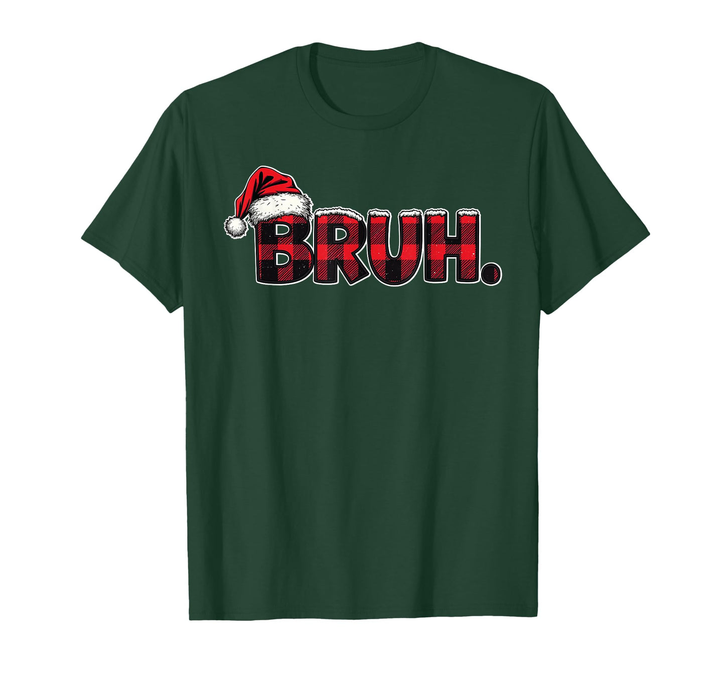 Bruh Santa Hat Funny Christmas Plaid Holiday Boys Kids Xmas T-Shirt