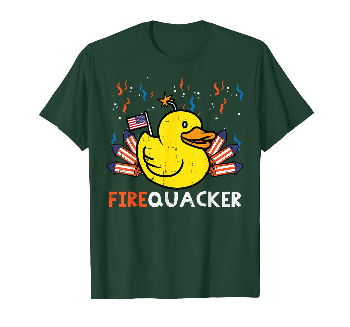 4th July Rubber Duck Firequacker Patriot Men Boys Kids Women T-Shirt