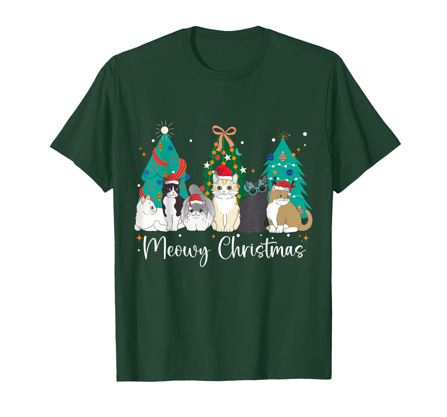 Meowy Christmas Cat Lover Funny Festive Holidays Cats T-Shirt