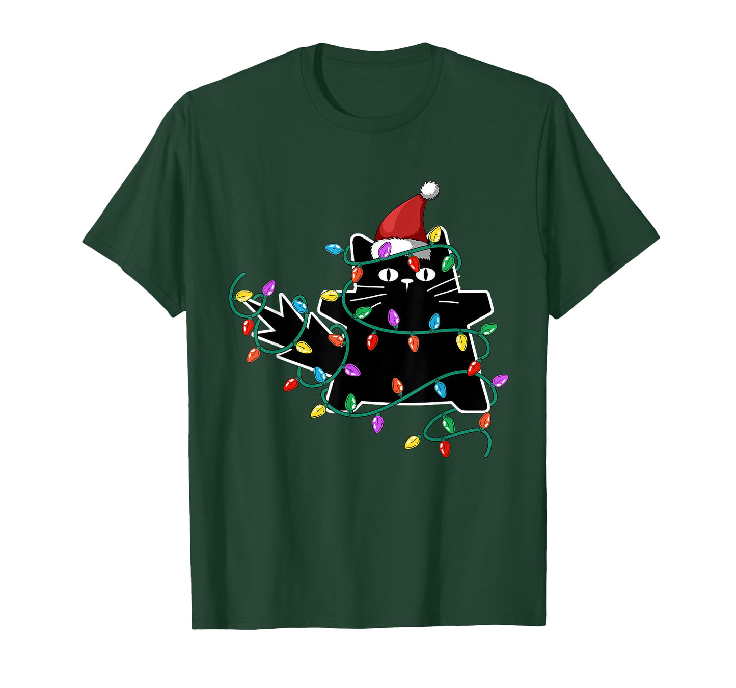 Black Cat Christmas Tree Lights Funny Santa Kitten T-Shirt