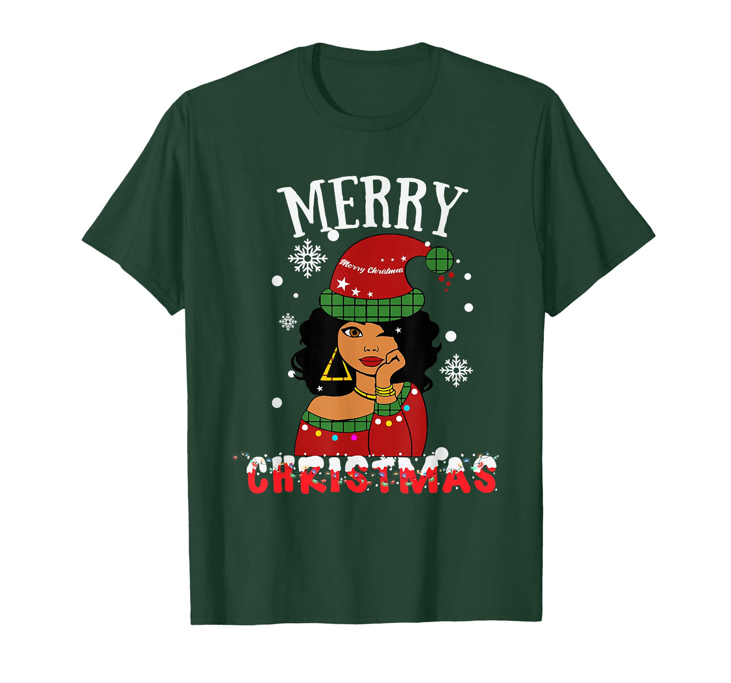 Black African American Merry Christmas Melanin Women Santa T-Shirt