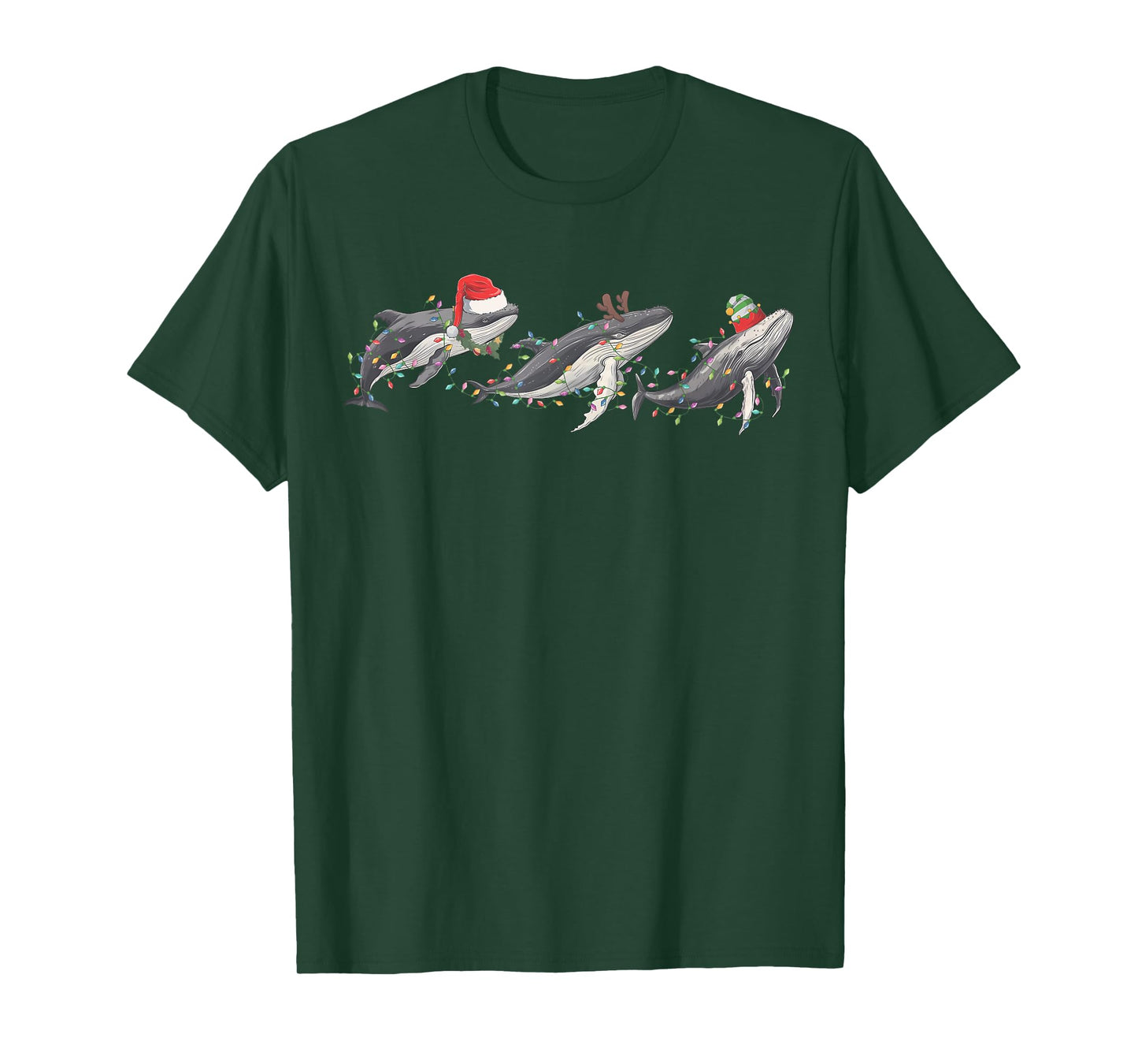 Whale Santa Hat Christmas Lights Reindeer Ocean Whales Lover T-Shirt