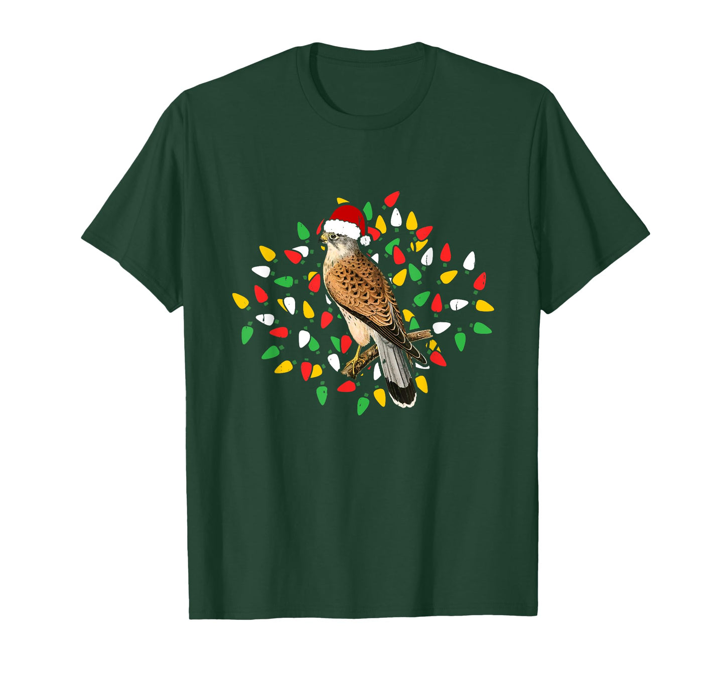 Holiday Xmas Lighting Santa Hat Red Shouldered Hawk Bird T-Shirt