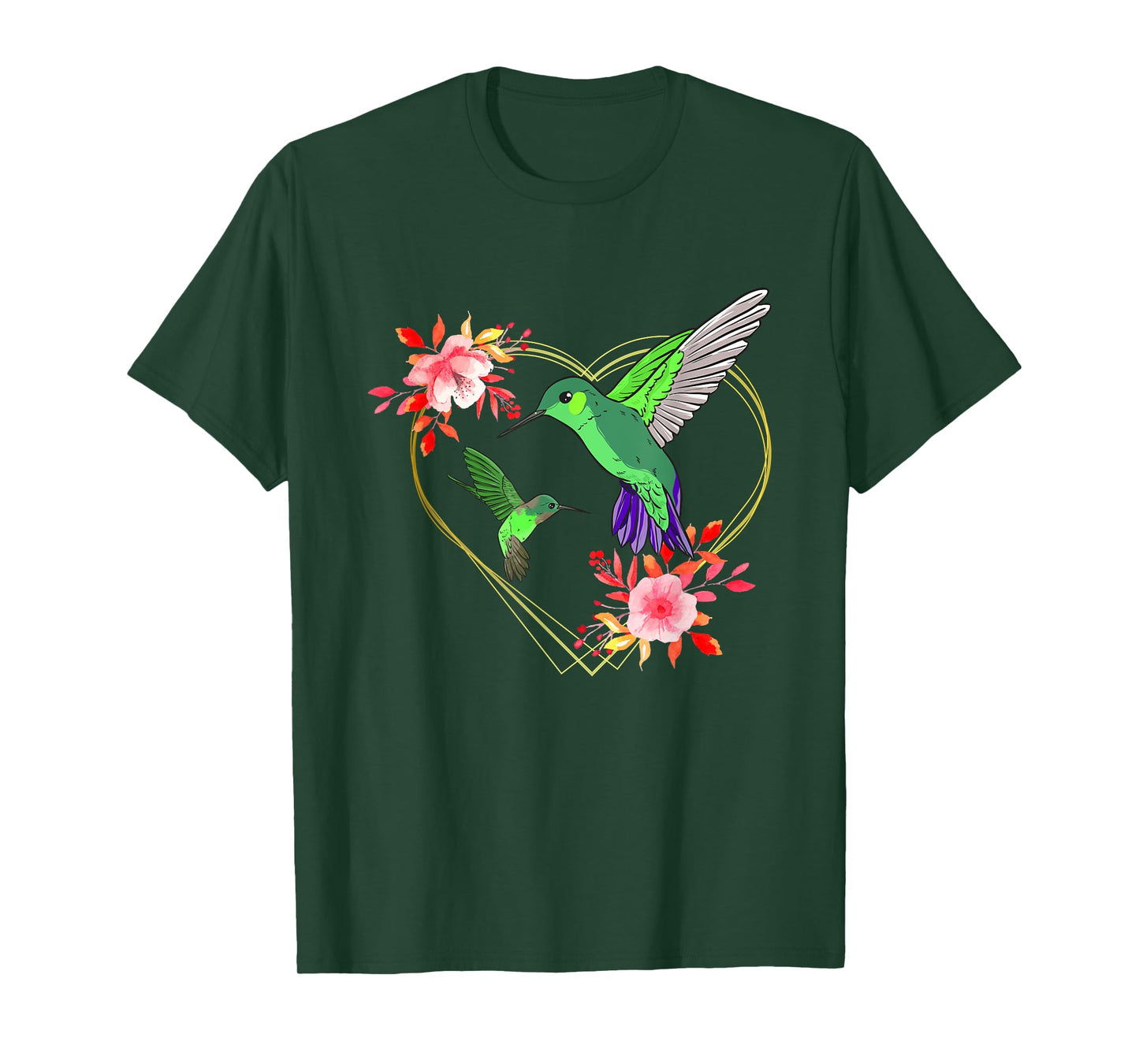 Hummingbird Red Heart Flowers Humminbird Hummingbird Bird T-Shirt